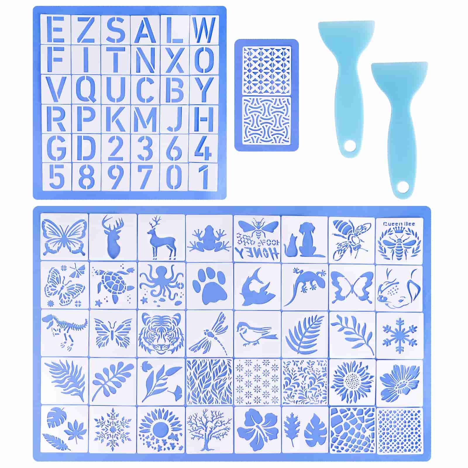 Resin Stencils Set – 78 Pcs Alphabet, Numbers & Animal Designs