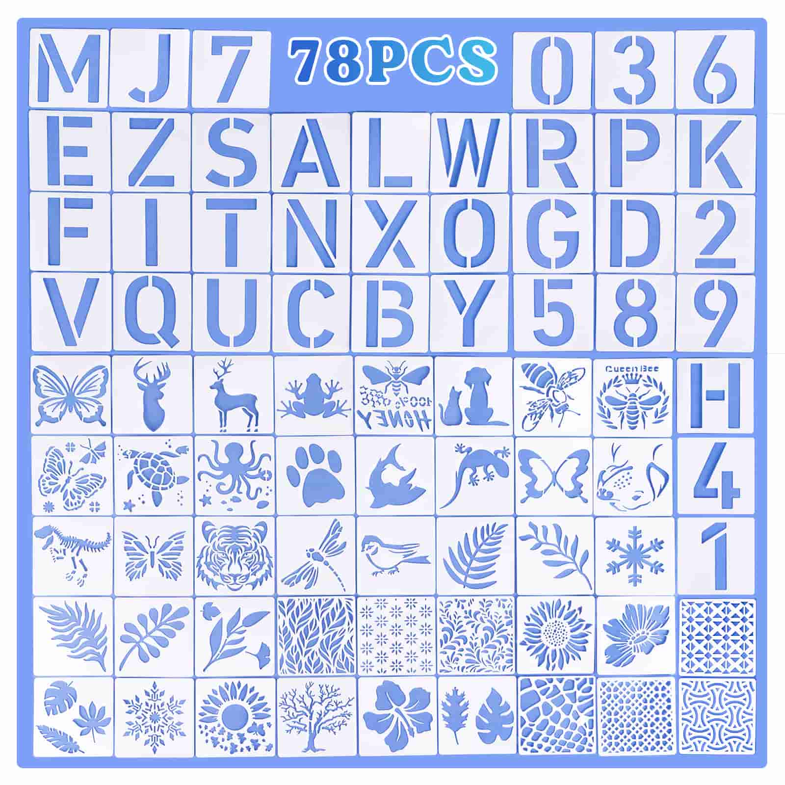 Resin Stencils Set – 78 Pcs Alphabet, Numbers & Animal Designs