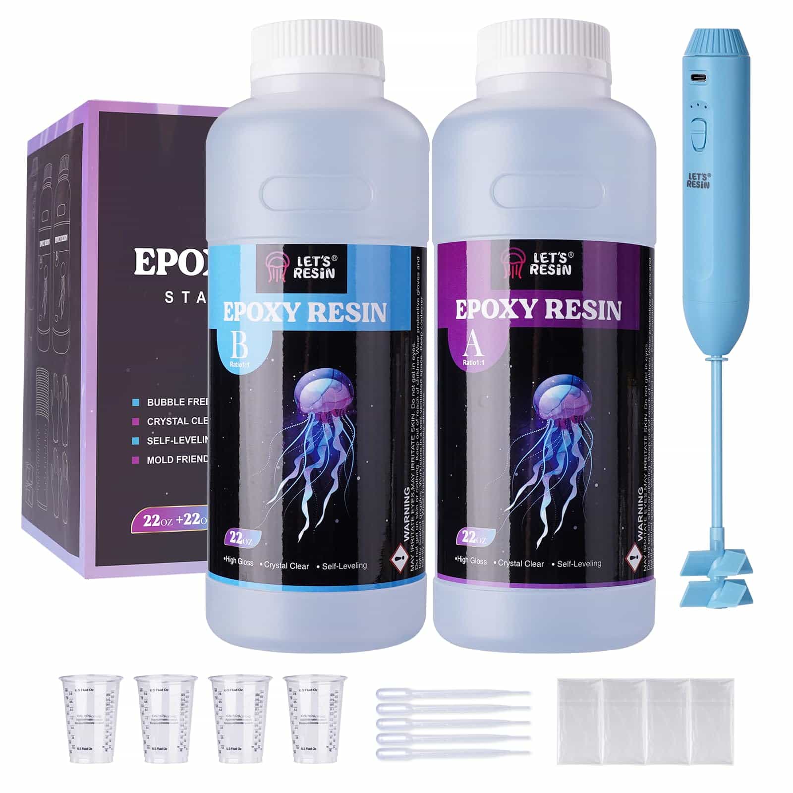LET'S RESIN Epoxy Resin Kit for Beginners, 44oz Crystal Clear Epoxy Resin  with Epoxy Mixer, Bubble Free & Fast Curing 2 Part Resin Epoxy, Casting