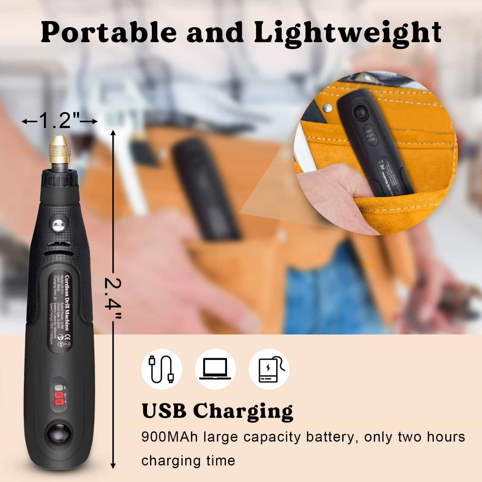 Cordless Resin Drill with Deburring Tool – 3-Speed Rotary Tool Kit