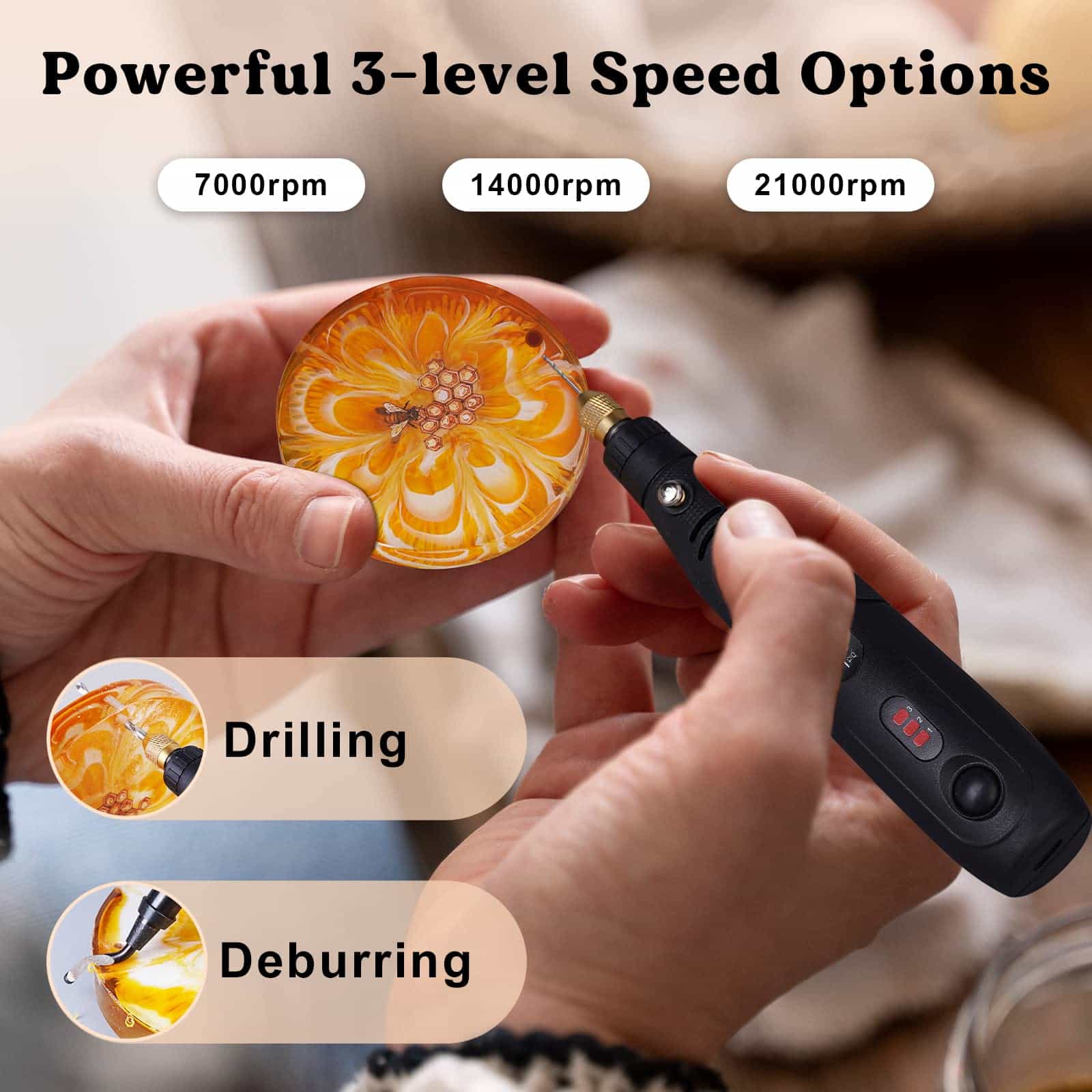 Cordless Resin Drill with Deburring Tool – 3-Speed Rotary Tool Kit