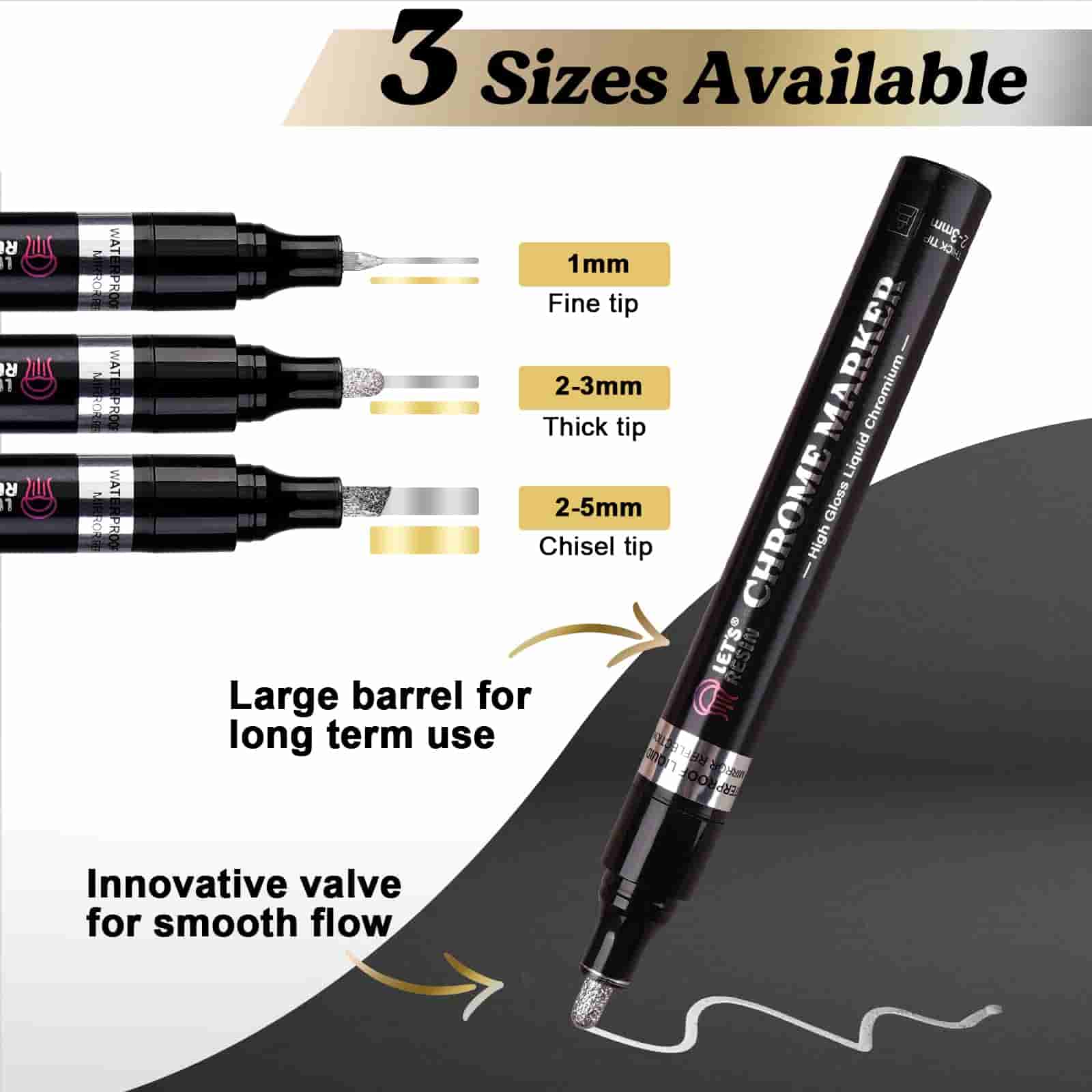 Mirror Chrome Paint Marker Set – 3 Tip Sizes, Gold & Silver