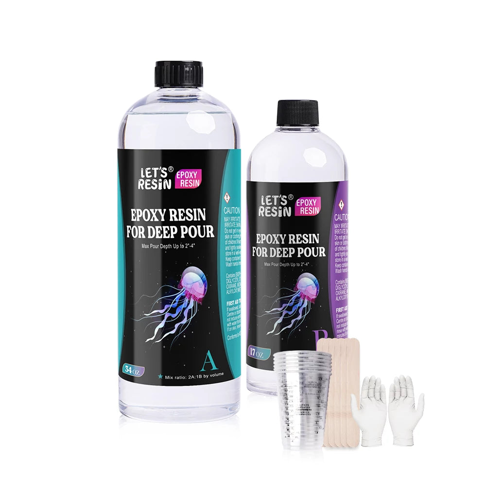 Deep pour epoxy resin including 34oz part A resin and 17oz part B hardener