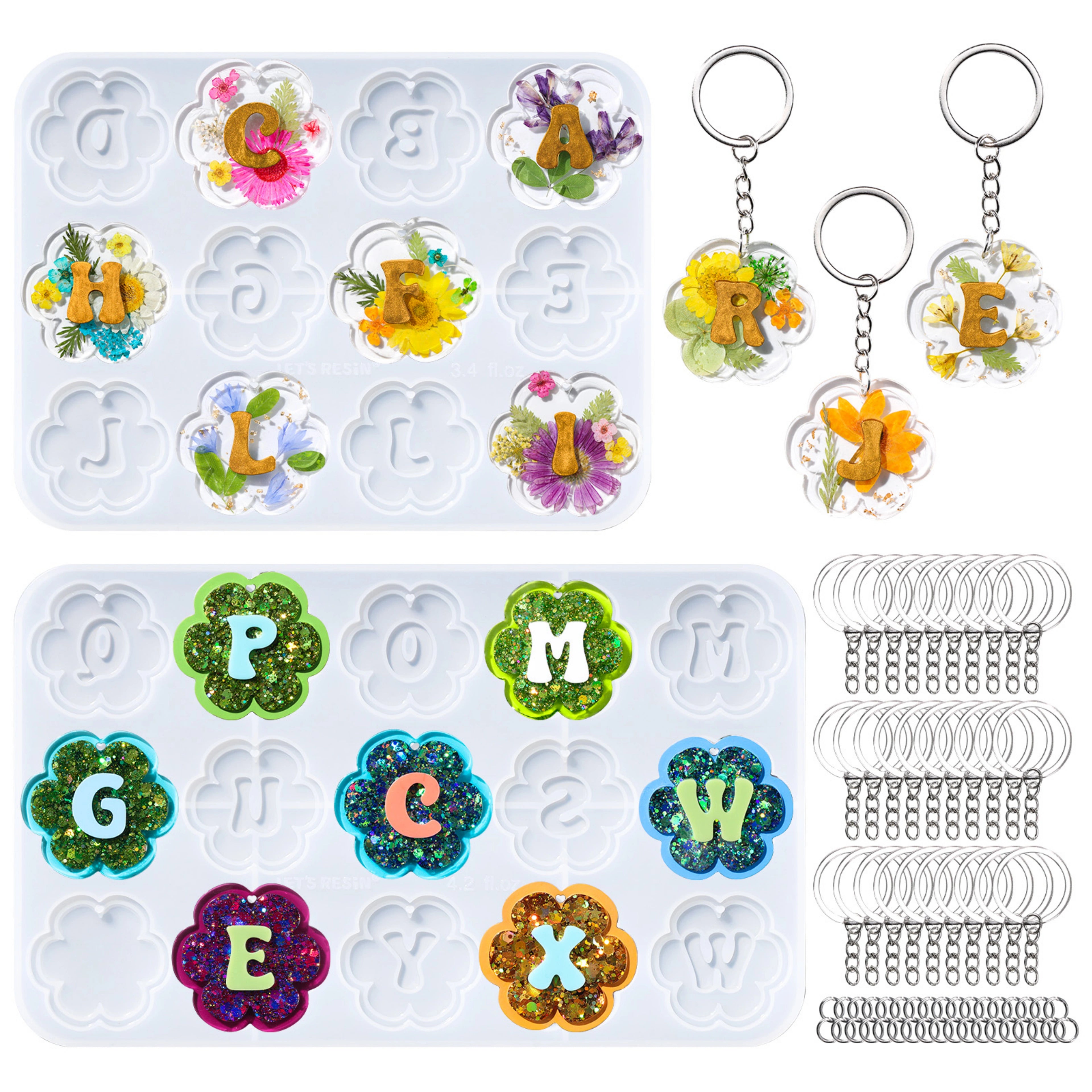 Flower Alphabet Keychain Resin Molds