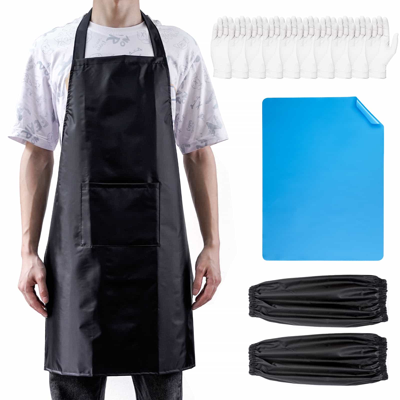 thickened waterproof protective resin preparation kit with pocket, sleeves,10pcs gloves & silicone mat