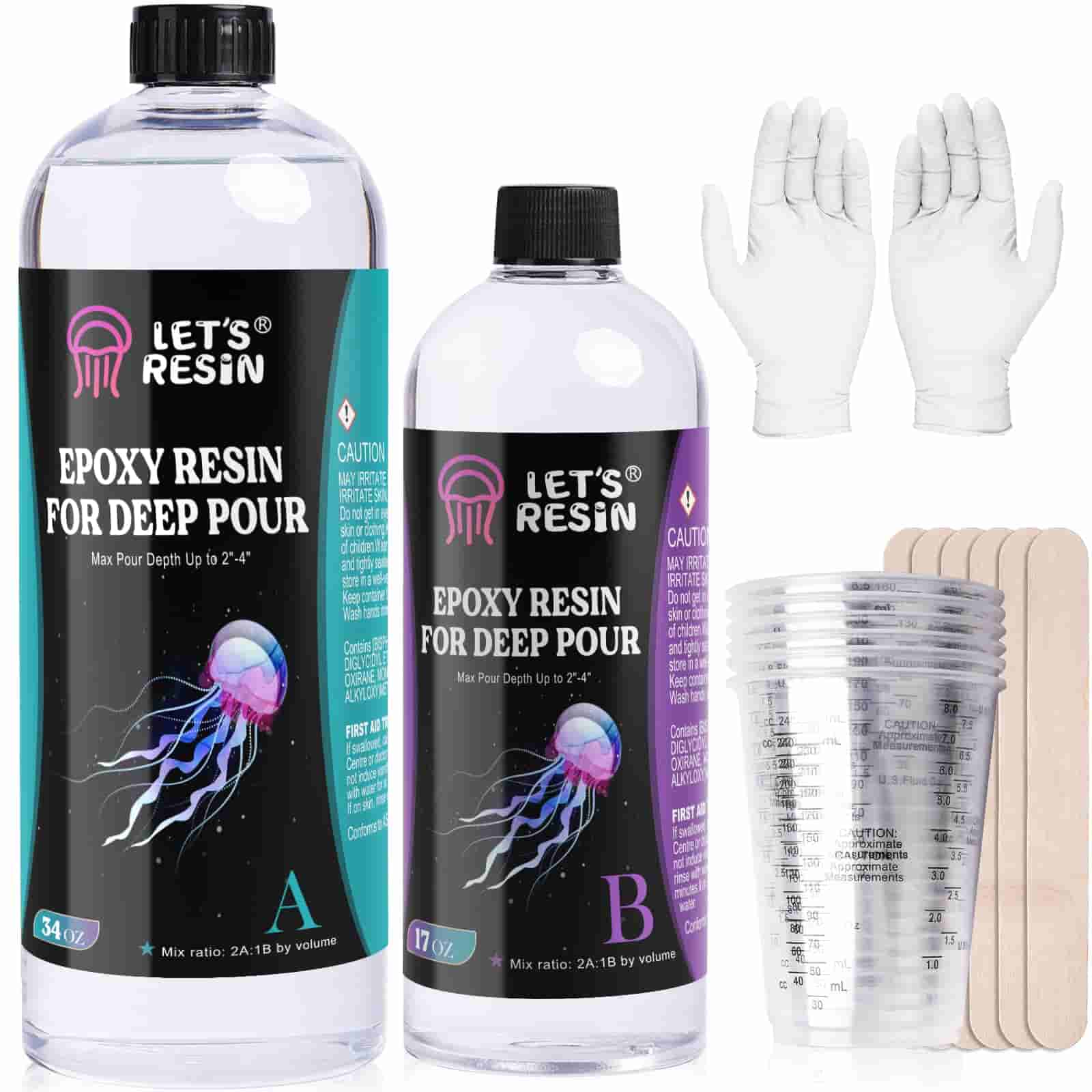 Let's Resin 51oz Deep Pour Epoxy Resin Kit, 2-4 Inch,Bubble Free &Crystal Clear Liquid Glass Casting Resin for River Table,Wood Filler,Resin Art