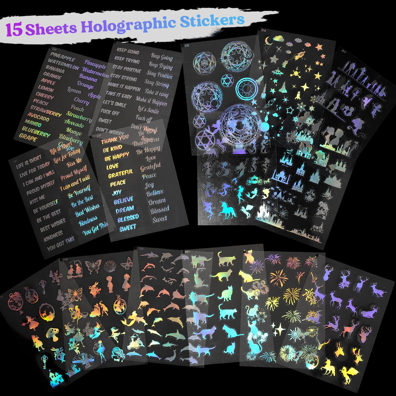 Holographic Resin Stickers Set – 26 Sheets Gold & Silver for Crafting