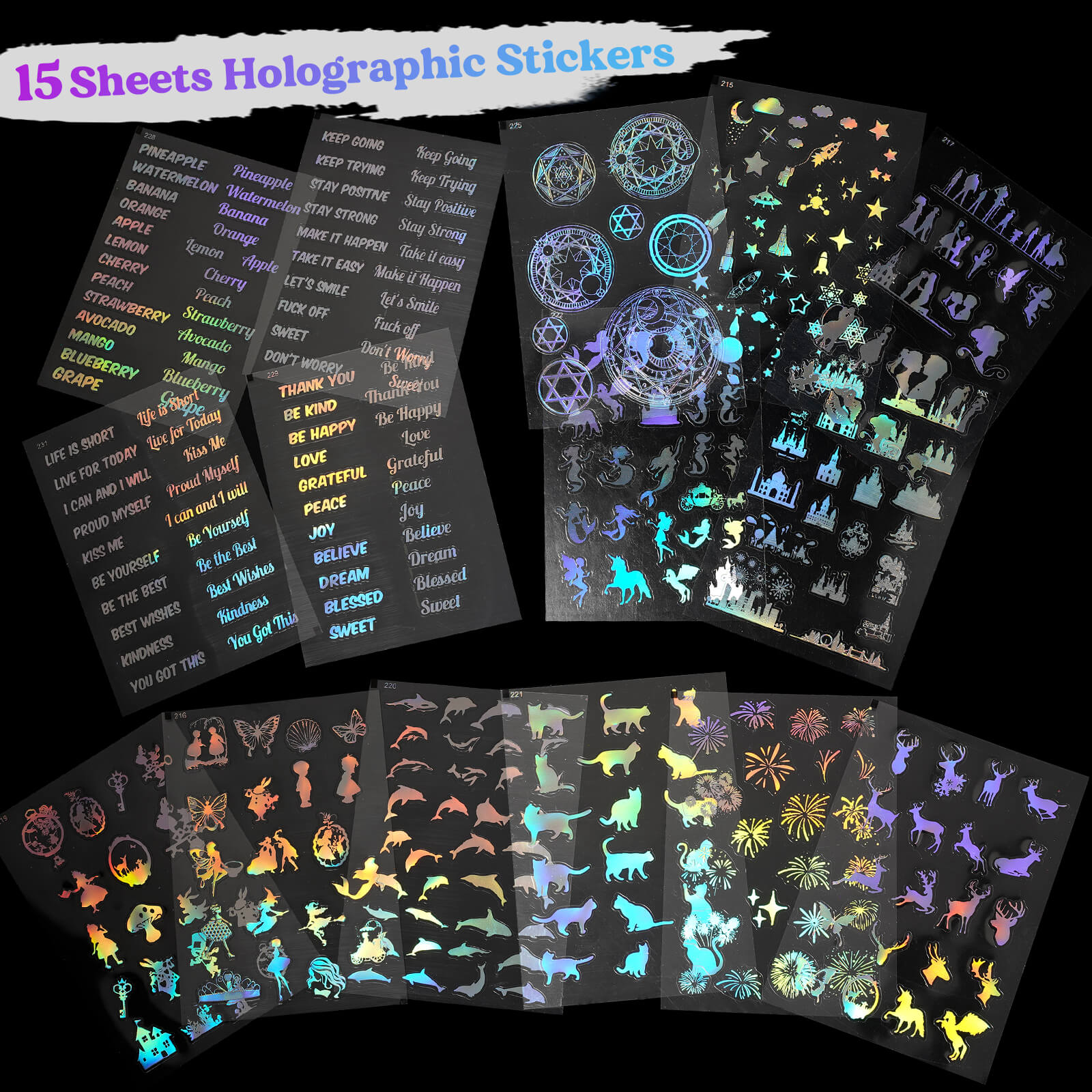 Holographic Resin Stickers Set – 26 Sheets Gold & Silver for Crafting