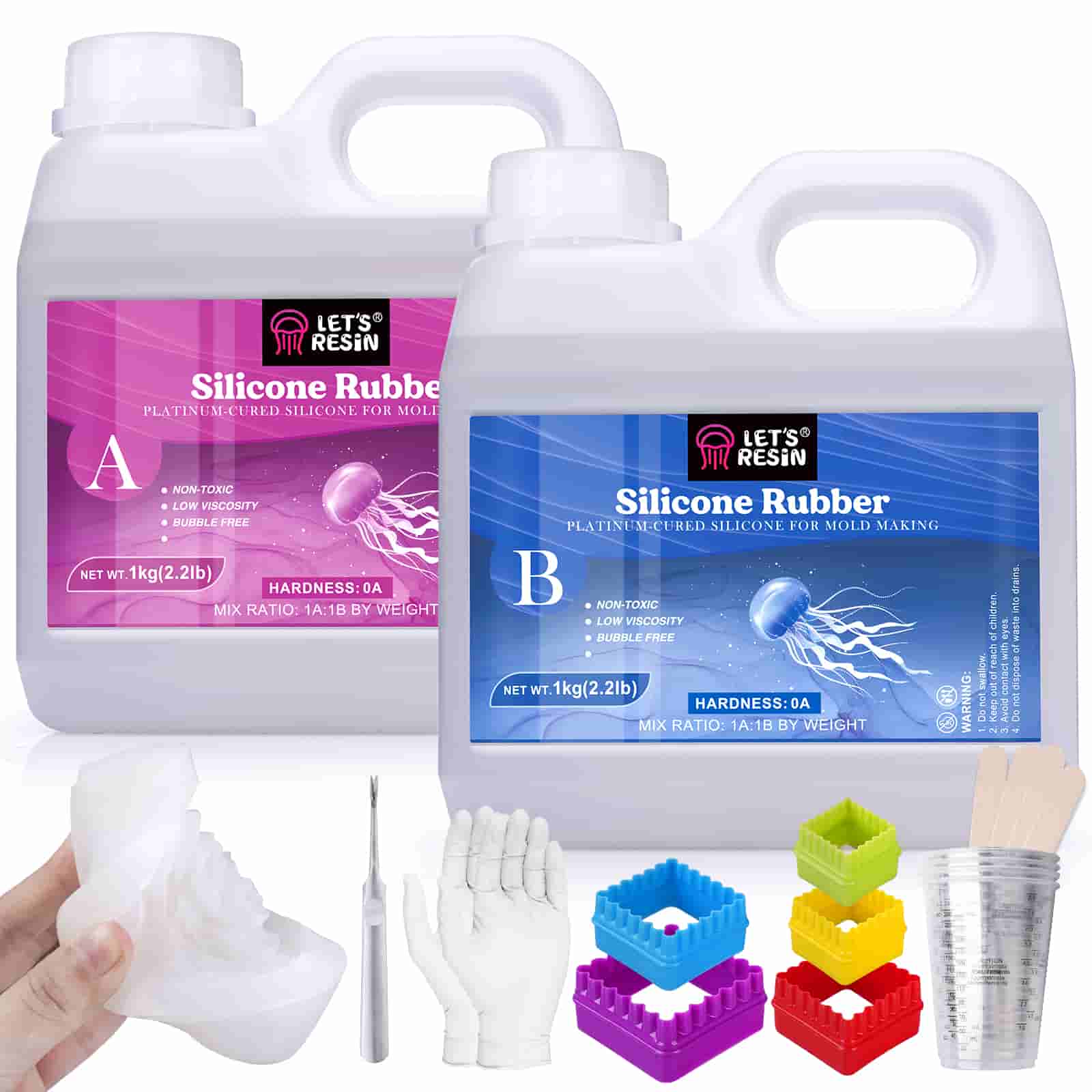 LET'S RESIN Silicone Mold Making Kit Translucent Silicone Rubber Non-toxic  Mixing Ratio 1:1 Ideal for Resin Moldsn.w 31.74oz 