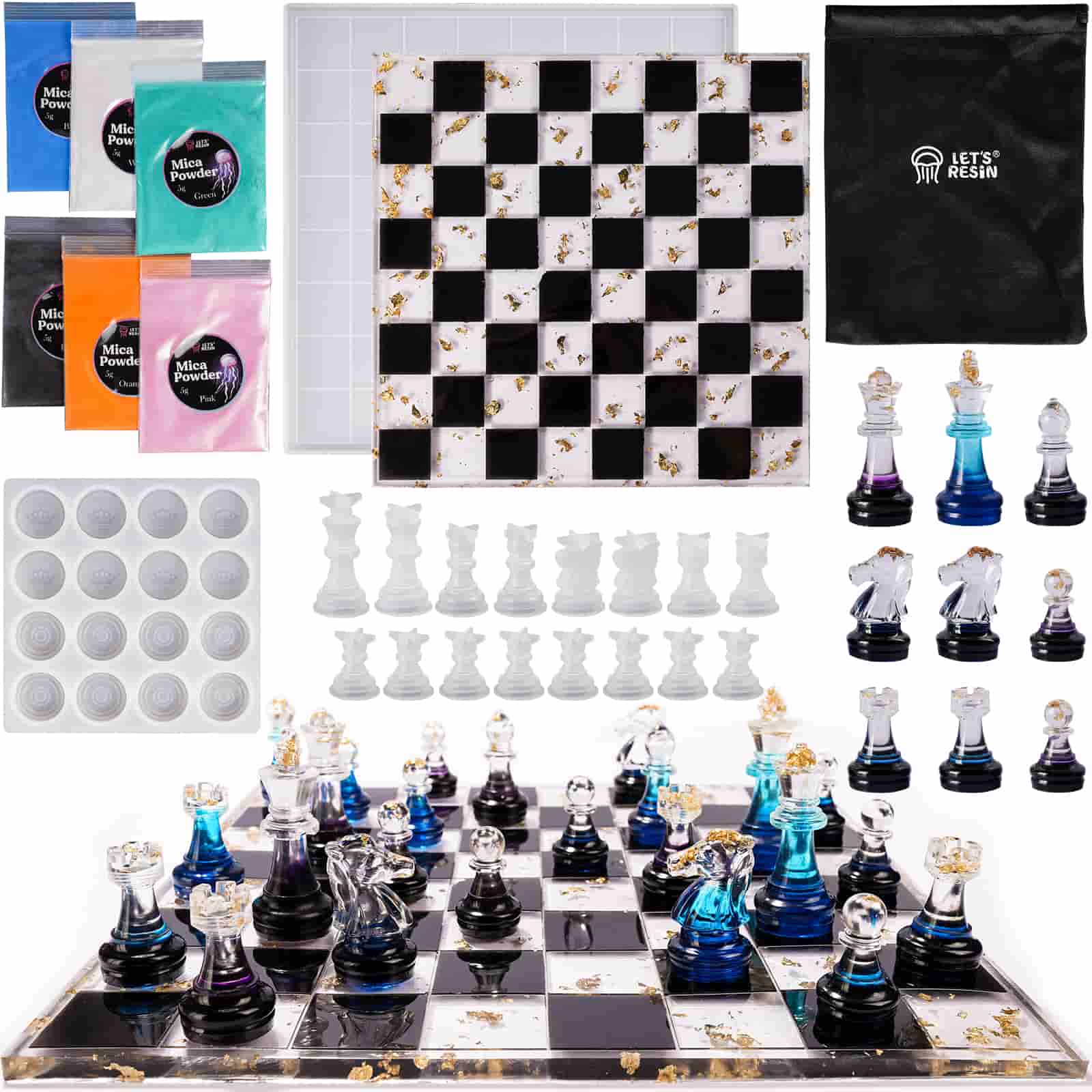 MoldFun 2pcs Chess Pieces Resin Molds, International Chess Silicone Mold Epoxy Resin Craft Casting Chocolate Candy Fondant Sugar