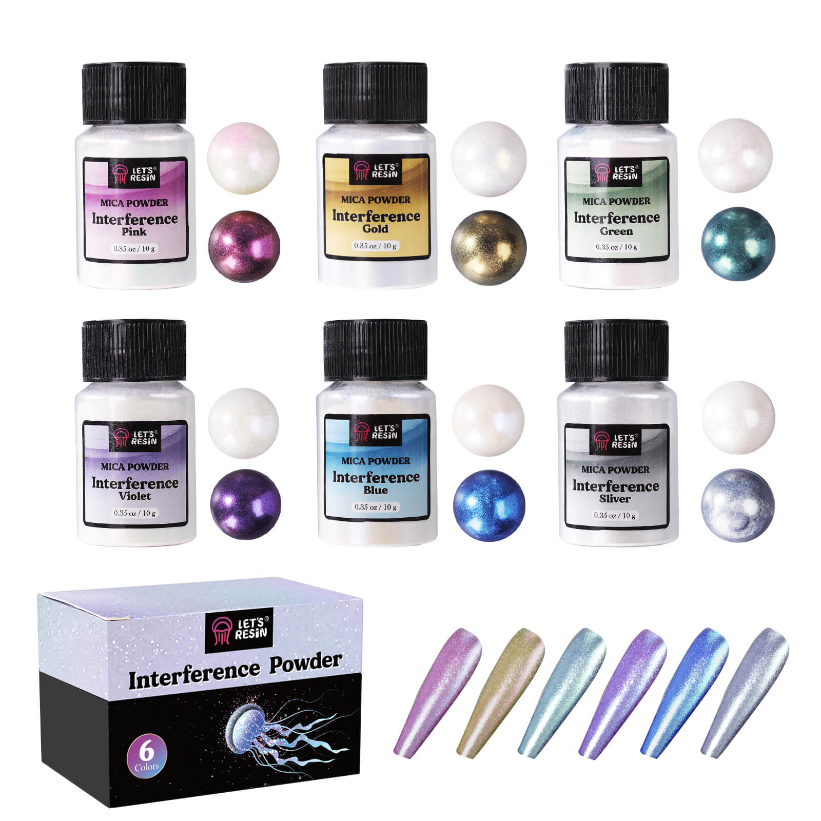 Interference Mica Powder - 6 Colors/each 0.35zo - Spirit Pearl Pigment  Powder for Resin, Paint, Slime, Art – Let's Resin