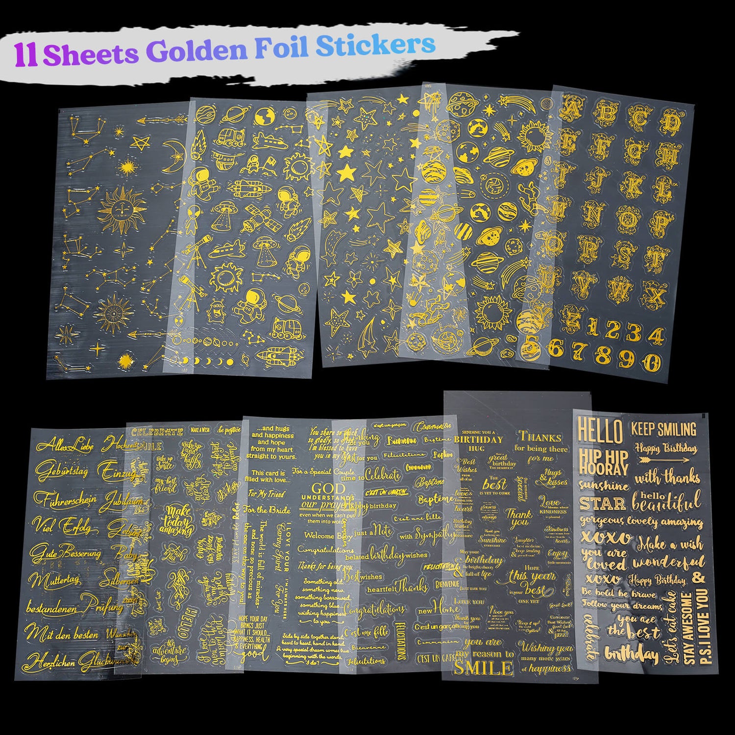 Holographic Resin Stickers Set – 26 Sheets Gold & Silver for Crafting