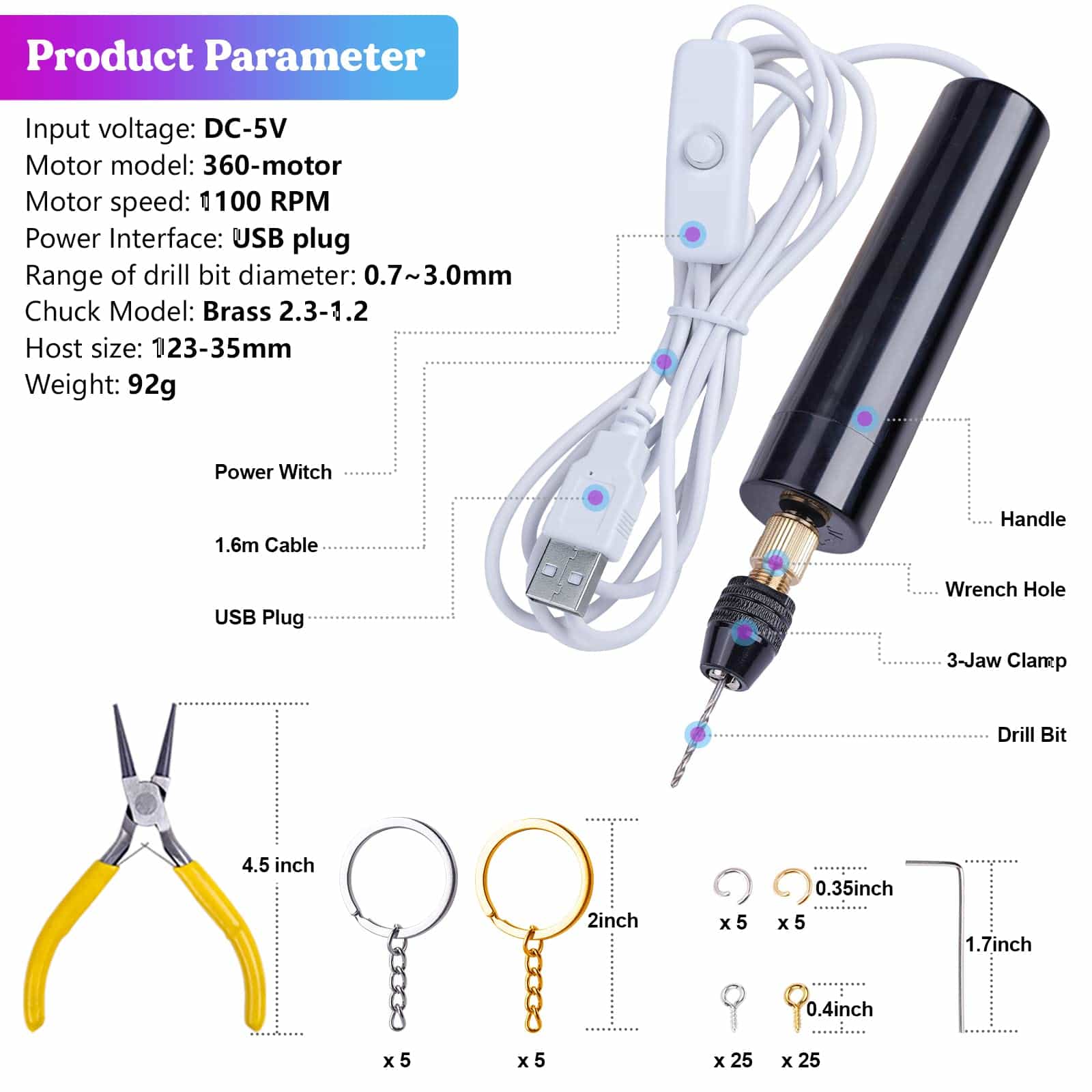 Electric Hand Drill Kit for Resin – 3-Jaw Chuck & Jewelry Accessories