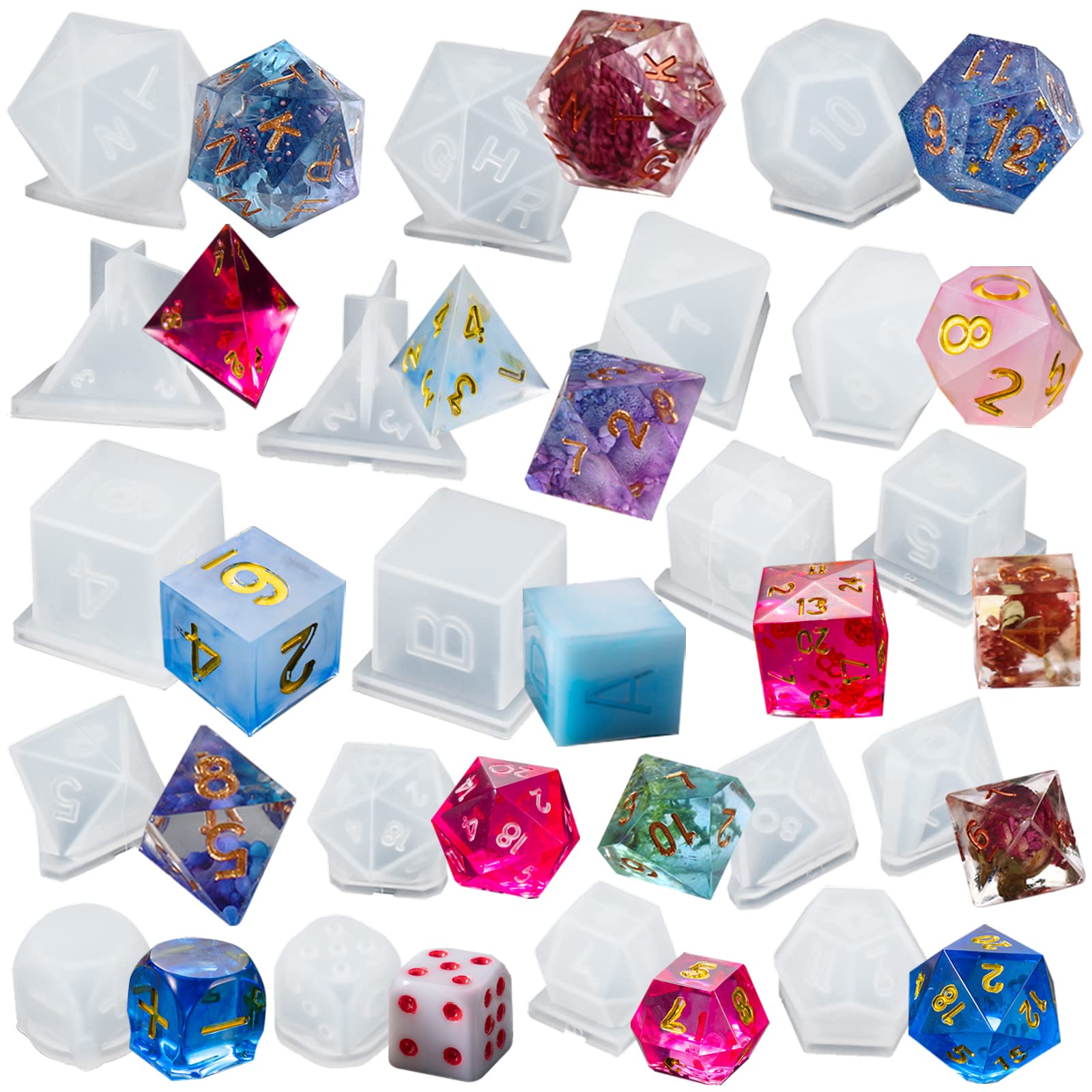 Dice Molds 10 Styles Polyhedral Game Dice Molds Set Silicone Dice
