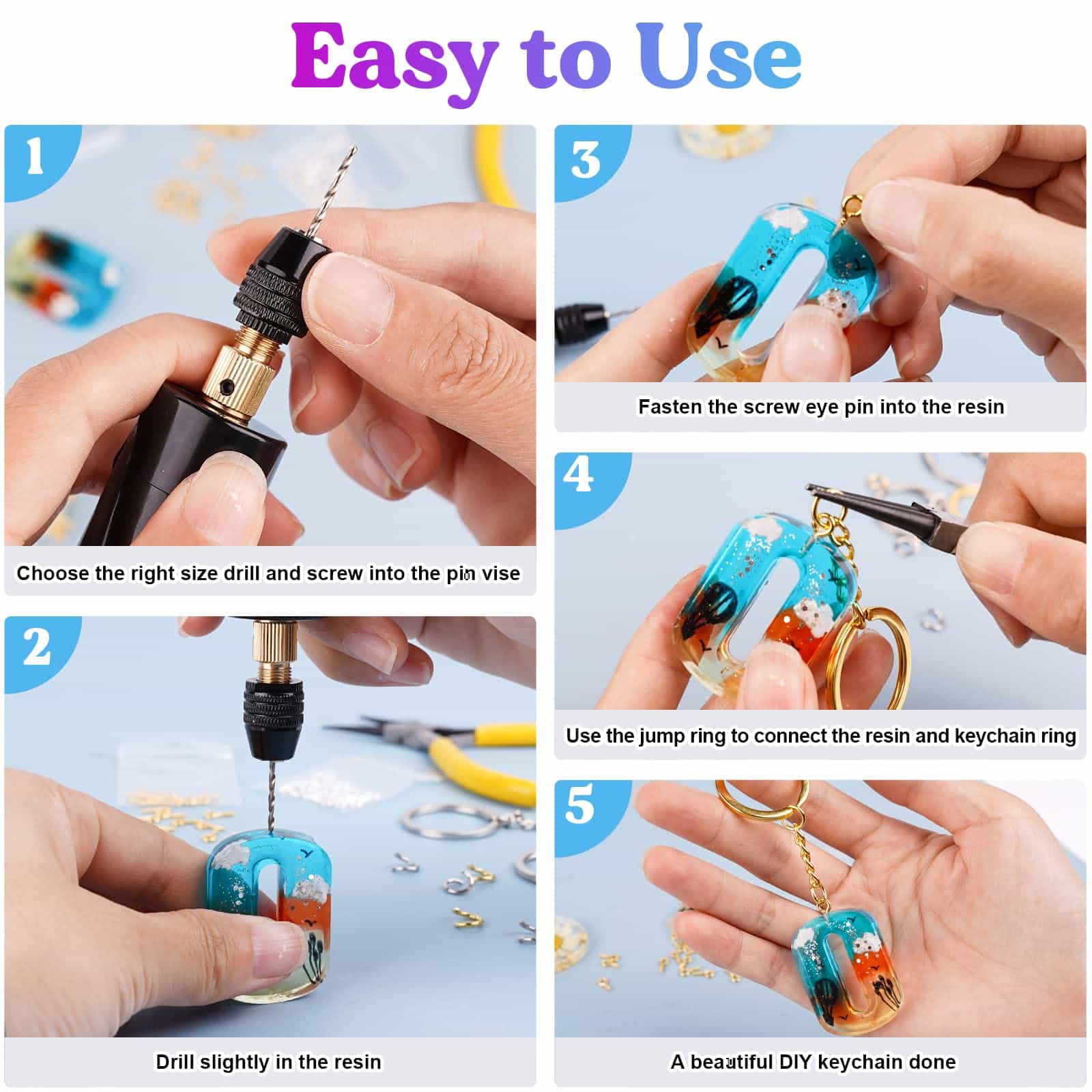 Electric Hand Drill Kit for Resin – 3-Jaw Chuck & Jewelry Accessories