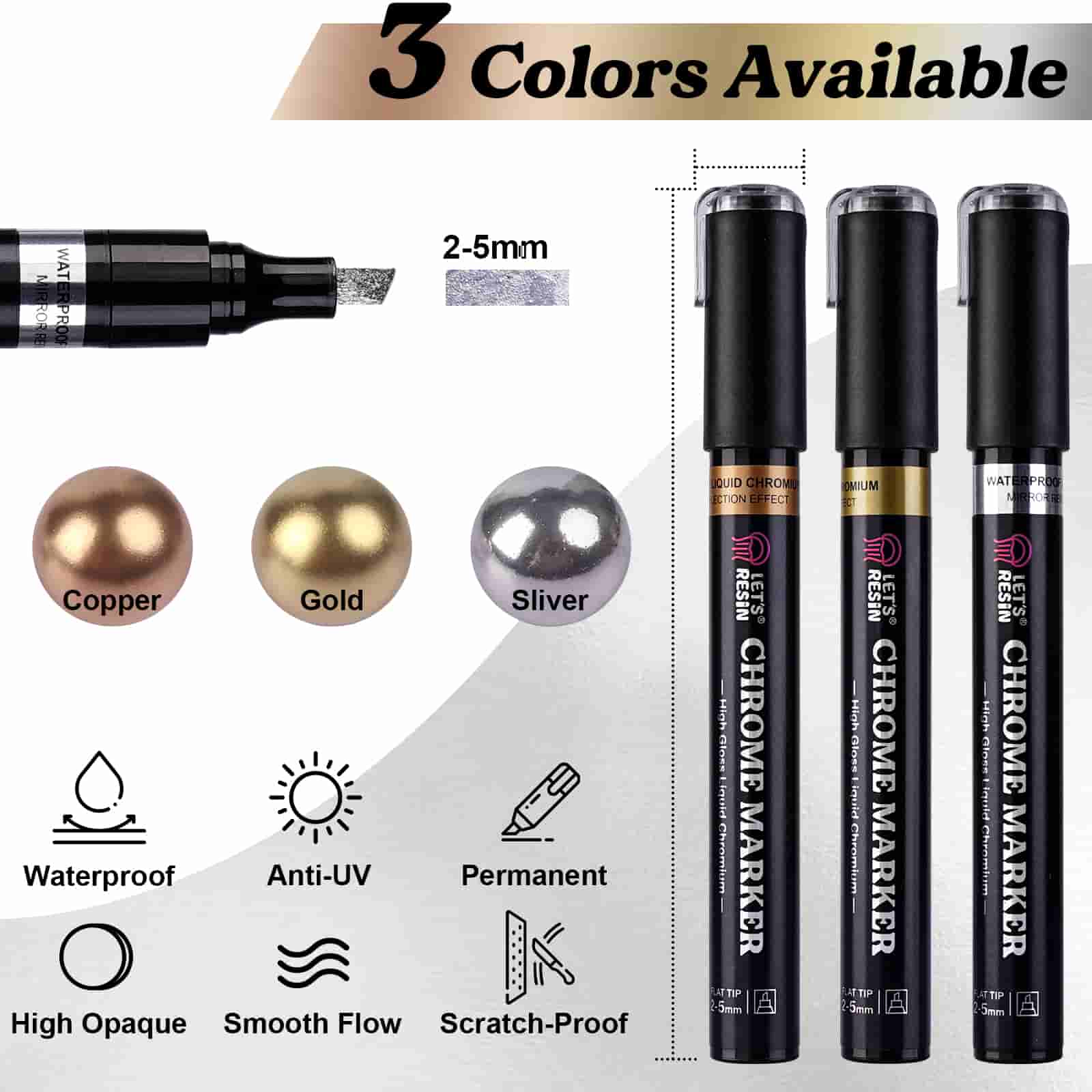 Mirror Chrome Markers – 3 Metallic Colors