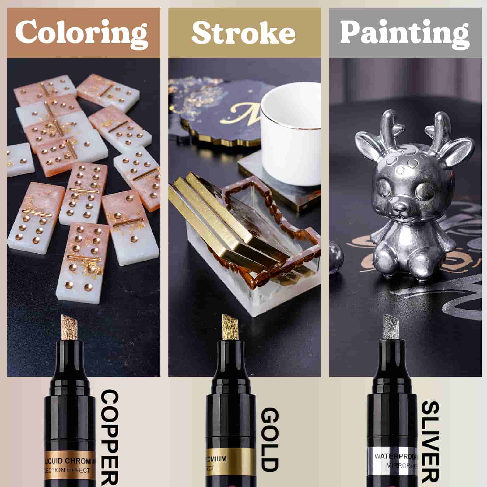 Mirror Chrome Markers – 3 Metallic Colors