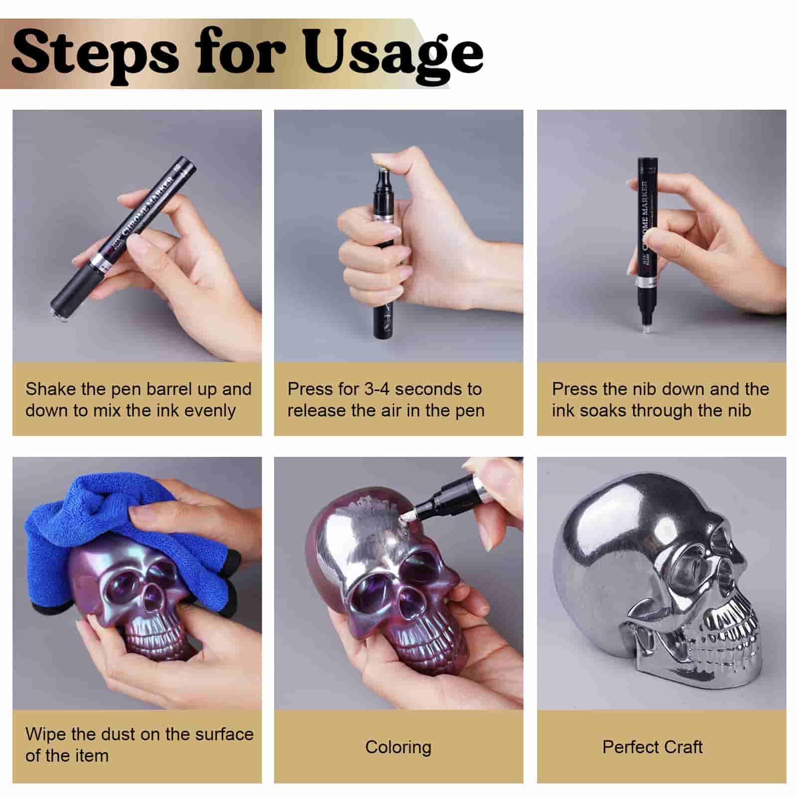 Mirror Chrome Markers – 3 Metallic Colors