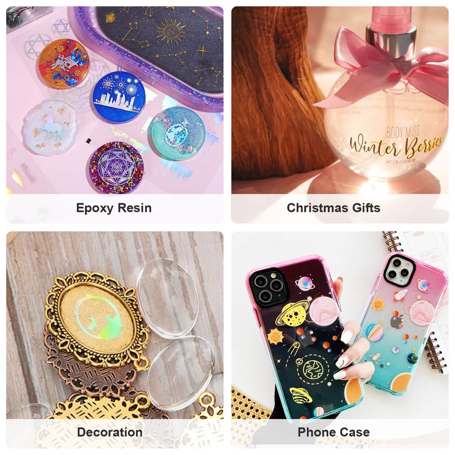 Holographic Resin Stickers Set – 26 Sheets Gold & Silver for Crafting