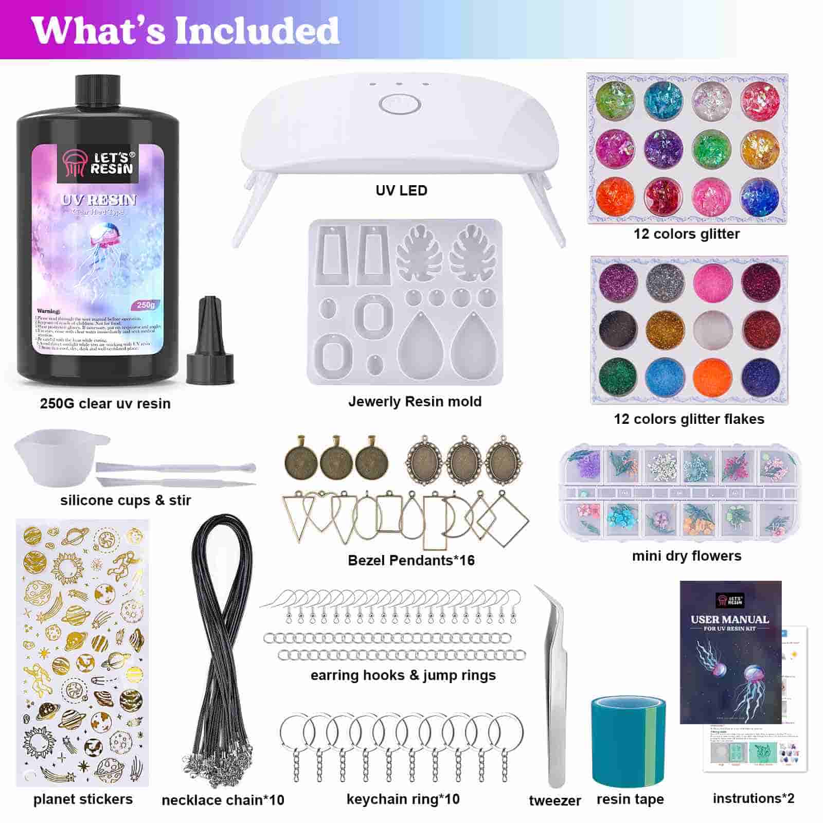 UV Resin and Uv Light With Open Back Bezels Jewelry Making Kit