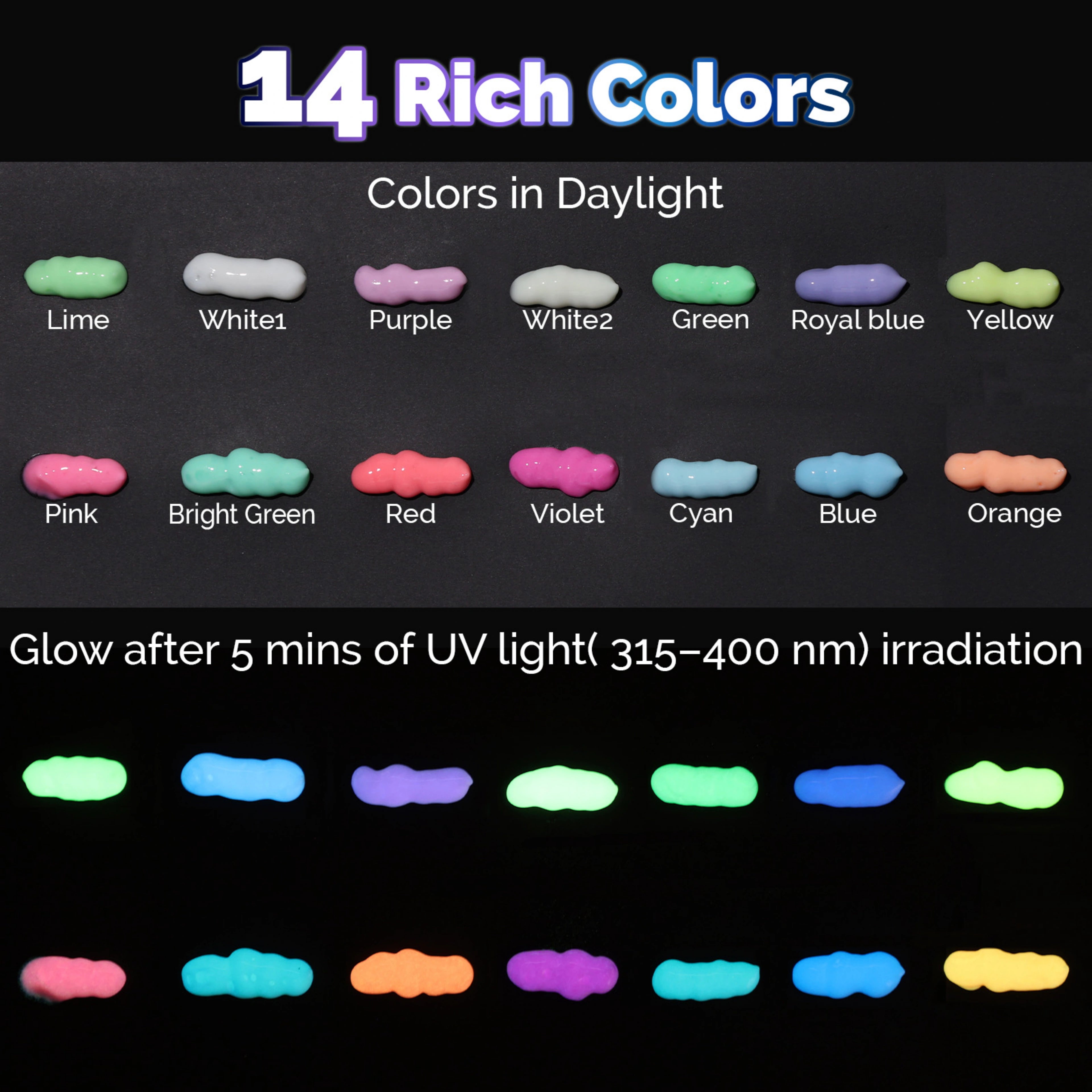 14 Colors Glow in the Dark Acrylic Paint