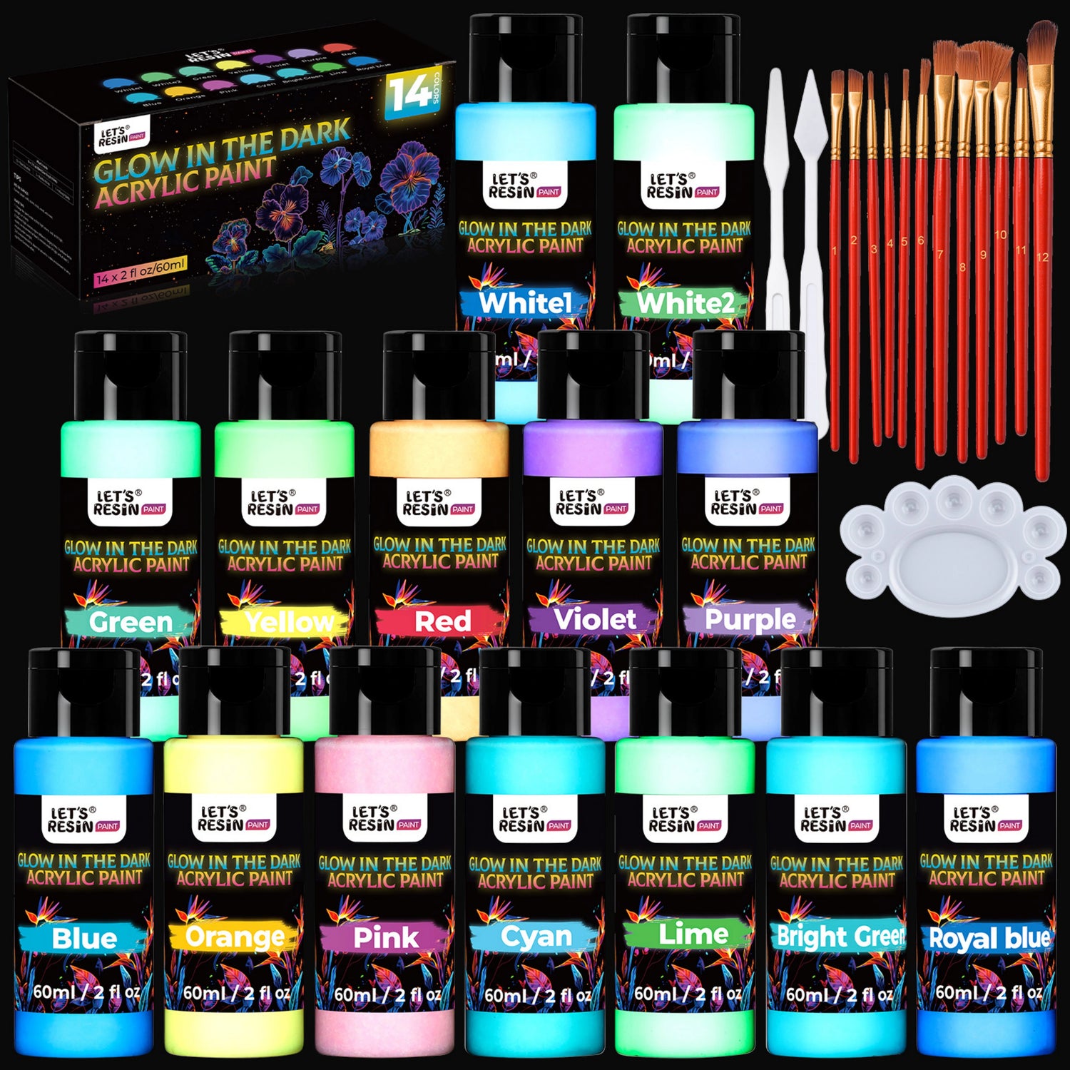 14 Colors Glow in the Dark Acrylic Paint