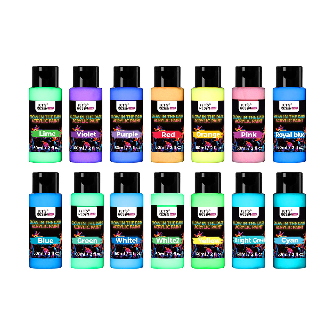 14 Colors Glow in the Dark Acrylic Paint
