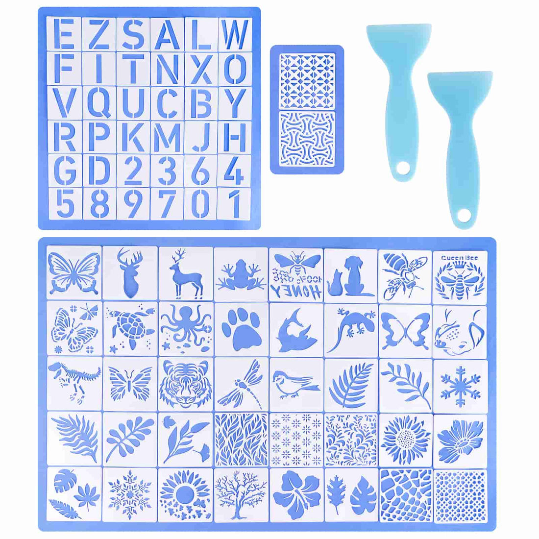Resin Stencils Set – 78 Pcs Alphabet, Numbers & Animal Designs