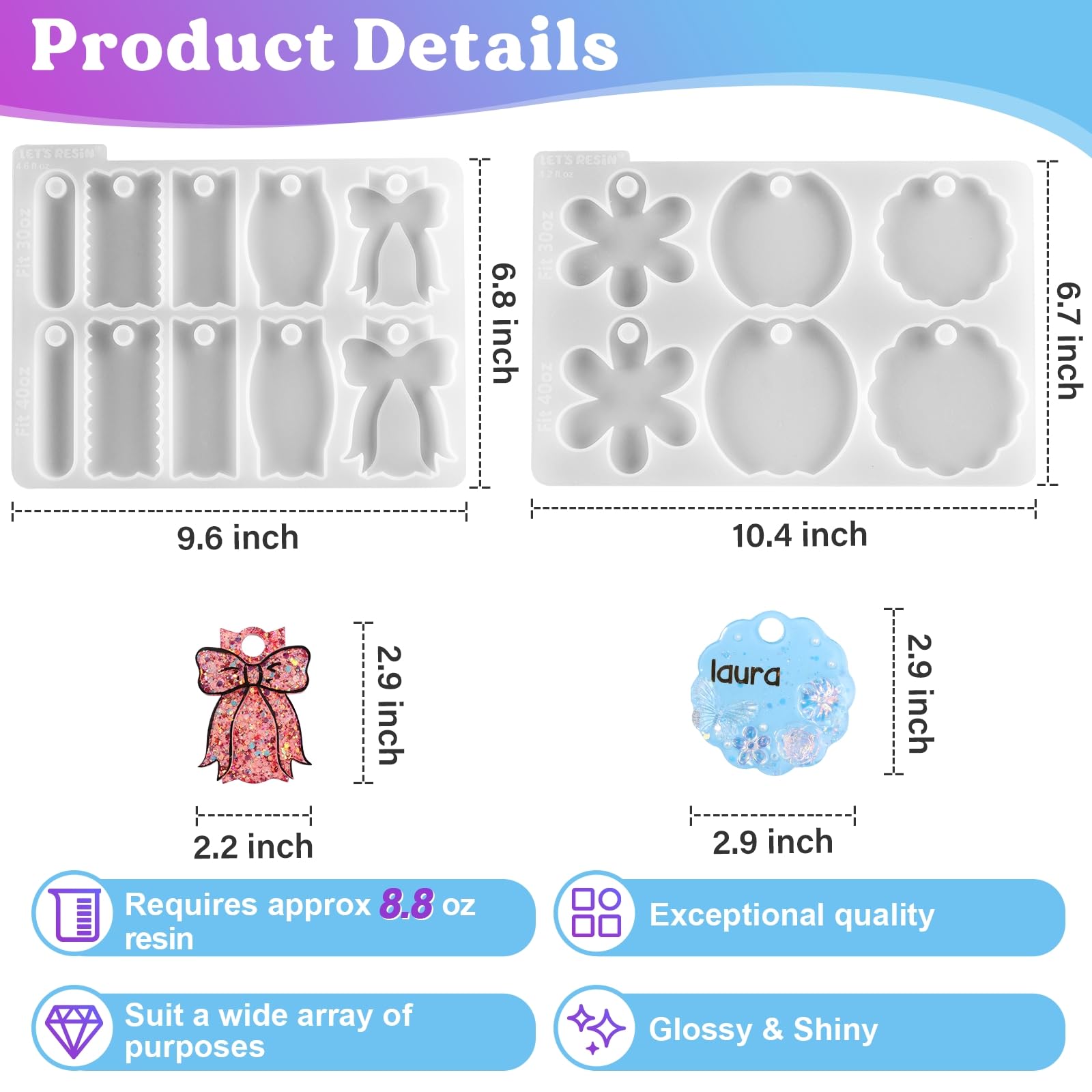 dimensions of different resin mold shapes