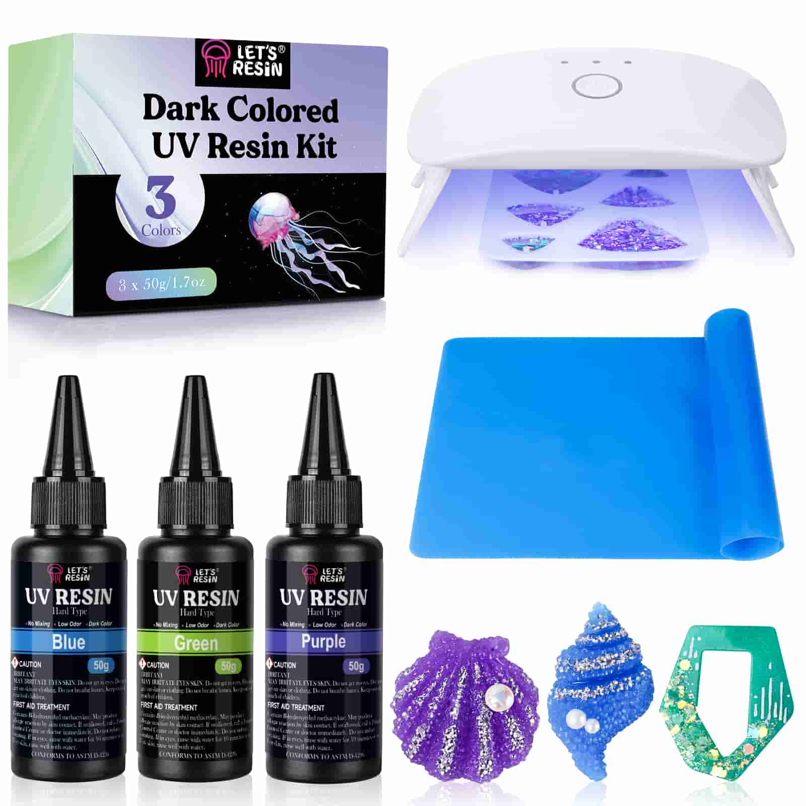 3 Colors UV Resin Kit with Light&amp;Silicone Mat