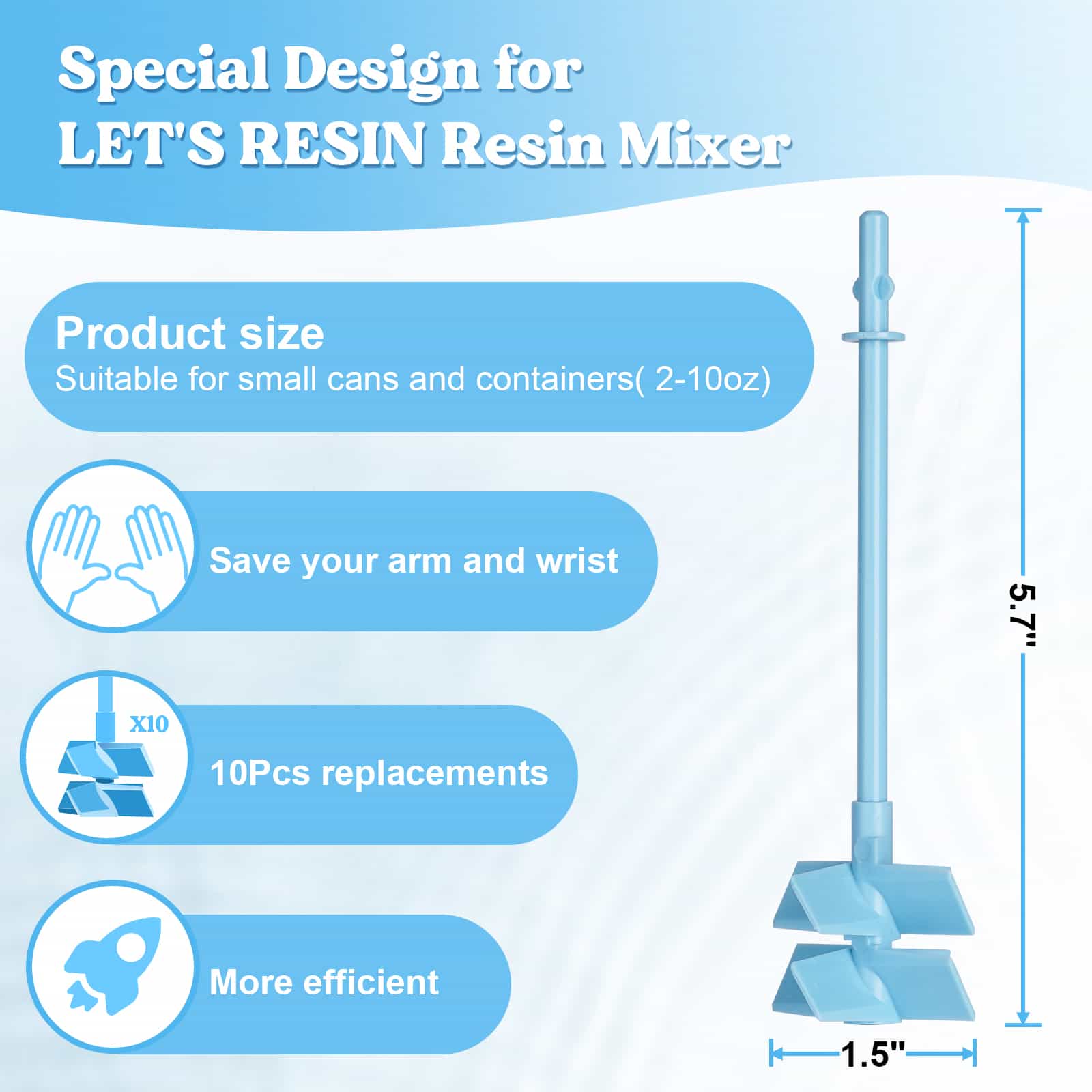 resin mixer paddles with 10pcs replacements are suitable for 2-10oz cans, save your arm and wrist