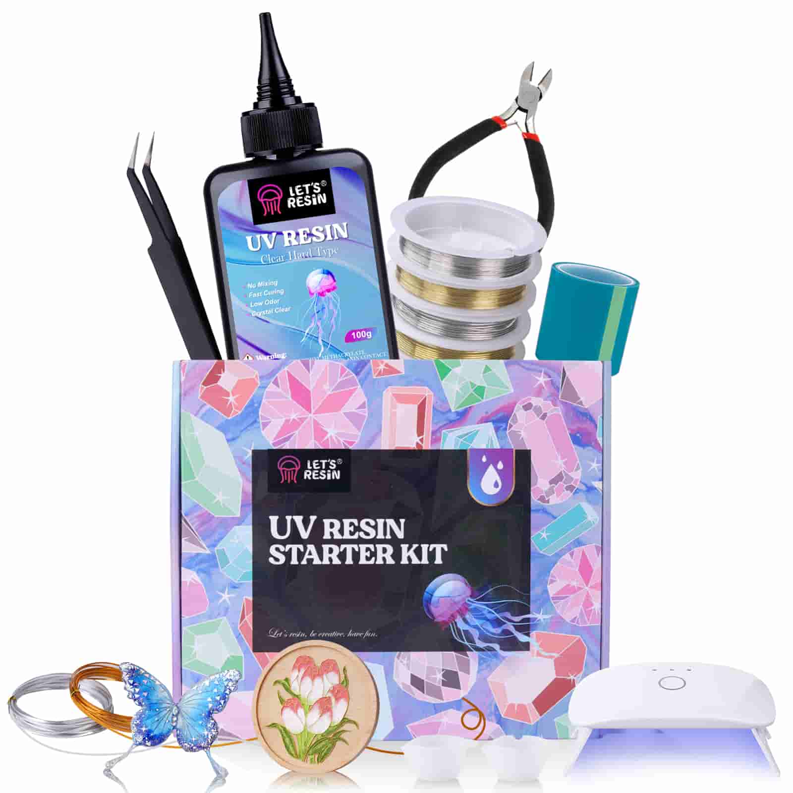 UV Resin Kit with Light,153Pcs Resin Jewelry Making Kit with Highly Clear UV Resin, UV Lamp
