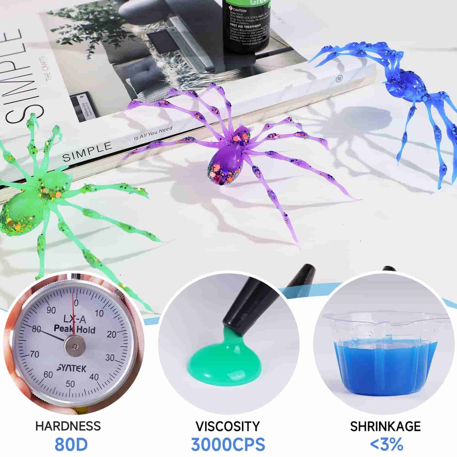 3 Colors UV Resin Kit with Light&amp;Silicone Mat
