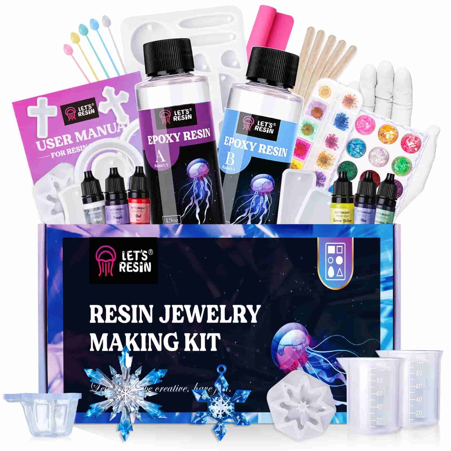 UV Resin Kit with Light,153Pcs Resin Jewelry Making Kit with 250G Crystal  Clear