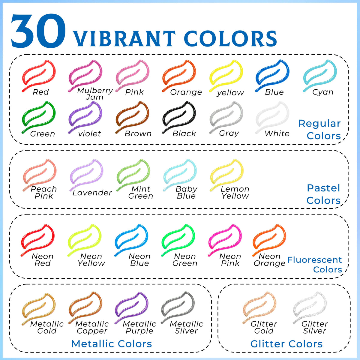 3D Puffy Fabric Paint Set - 30 Colors