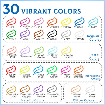 3D Puffy Fabric Paint Set - 30 Colors