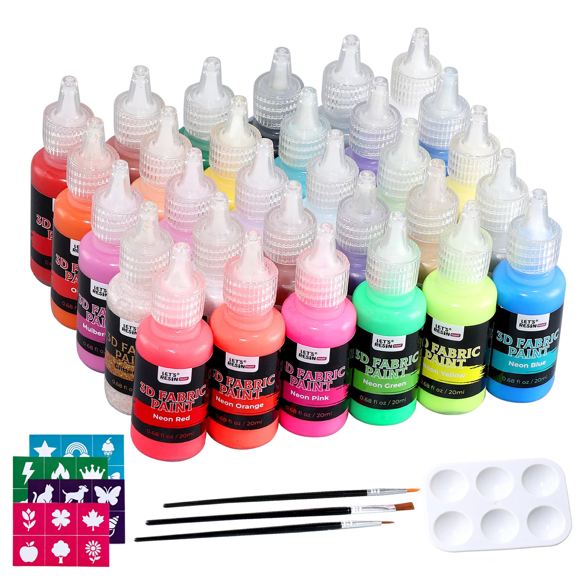 3D Puffy Fabric Paint Set - 30 Colors