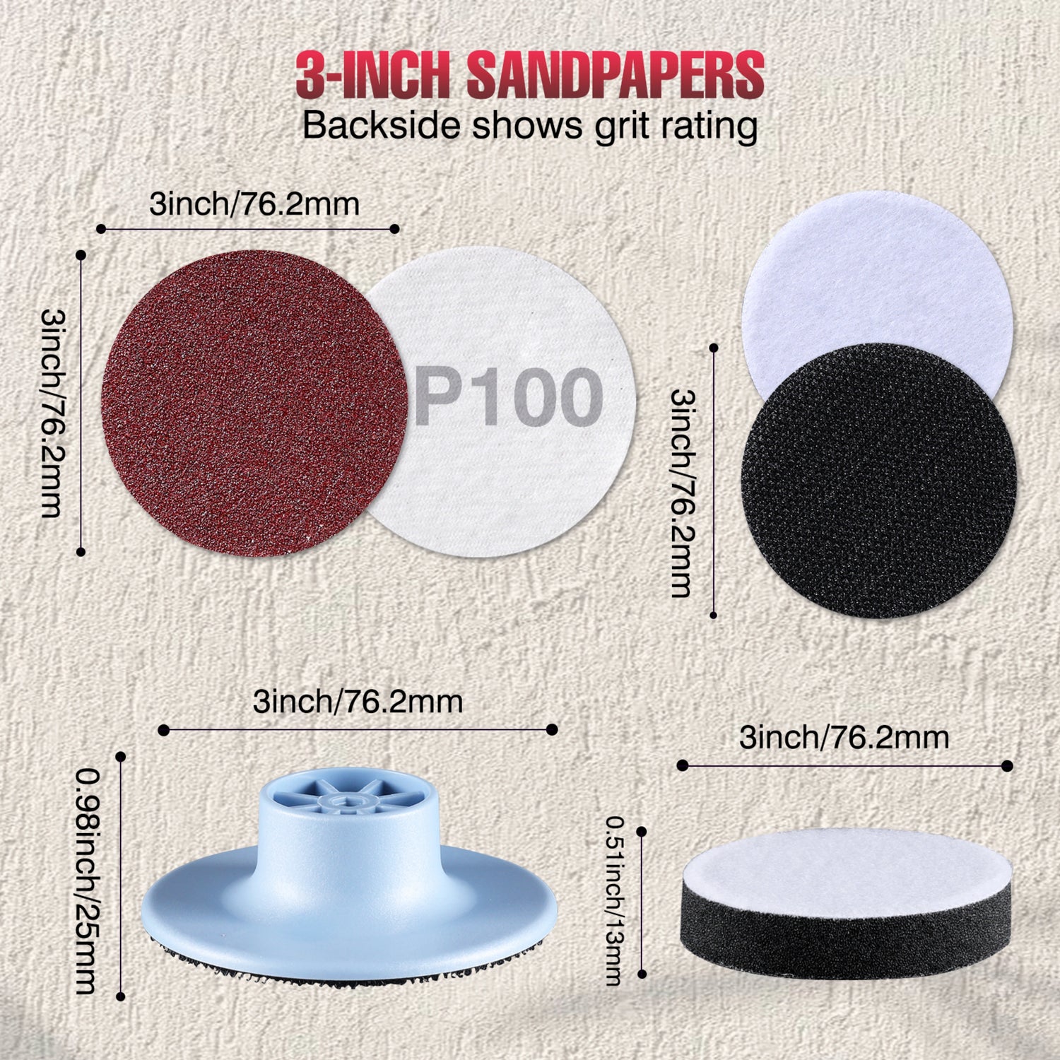 Sanding Disc &amp; Sandpapers Set - 3 inch