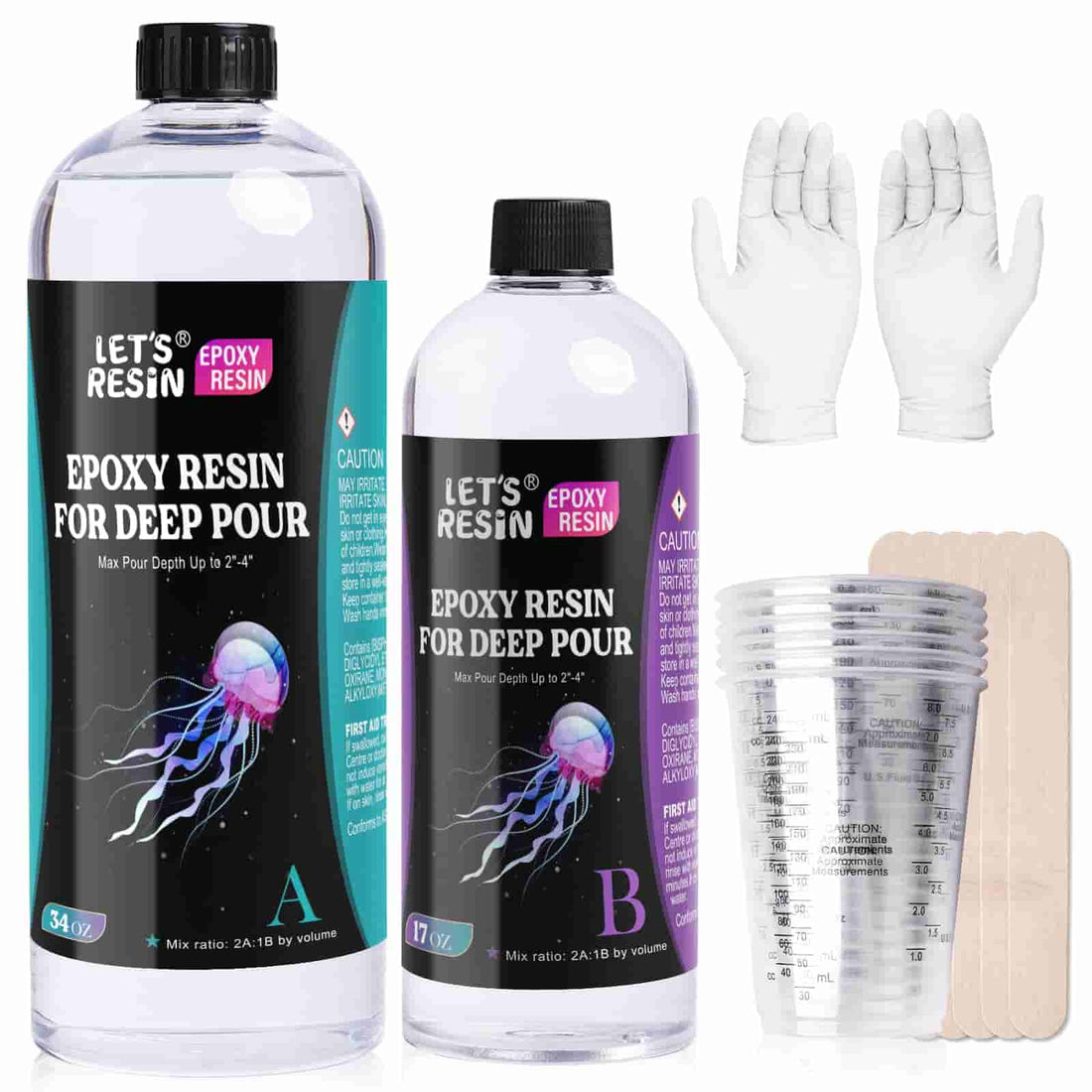 Deep pour epoxy resin including 34oz part A resin and 17oz part B hardener