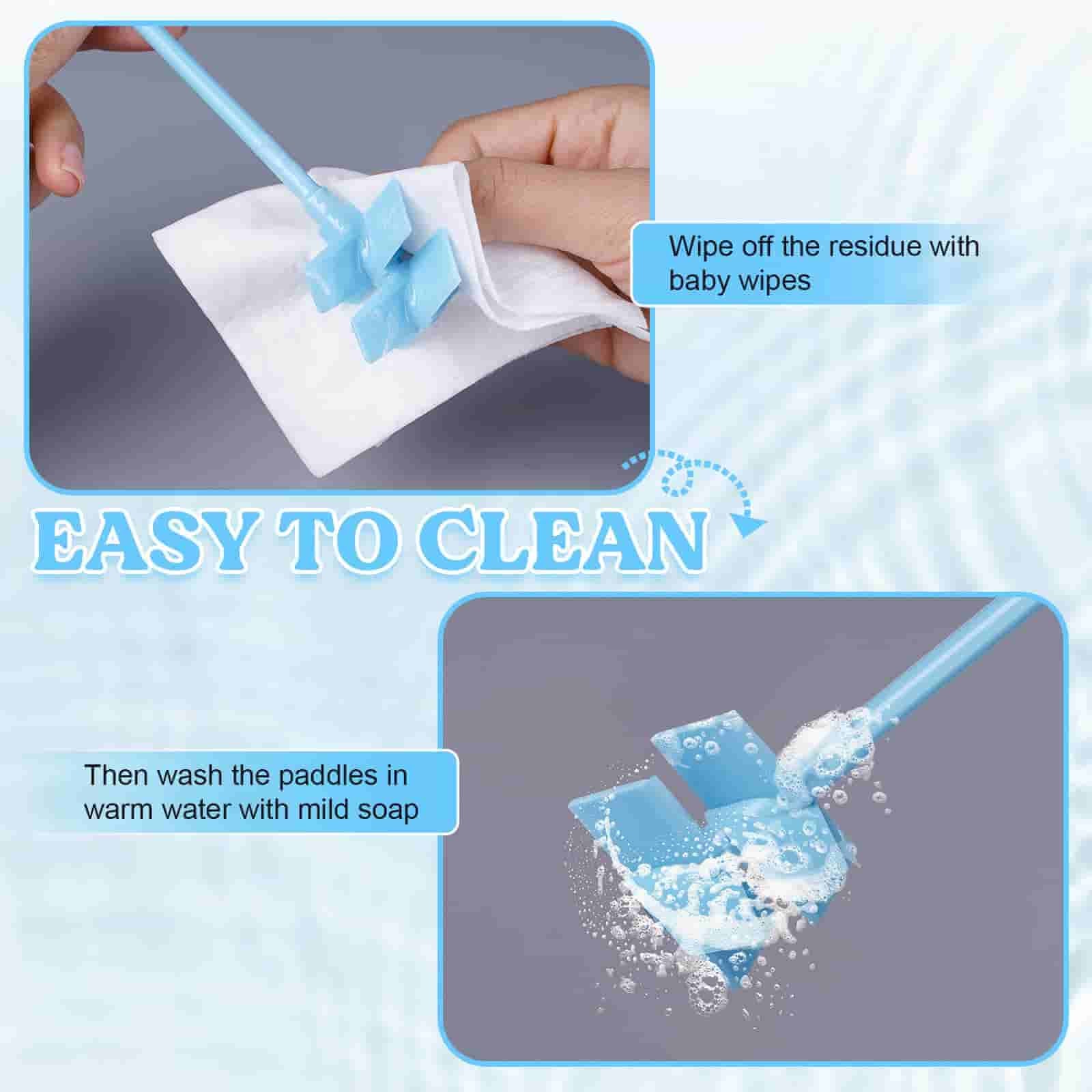 mixer paddles easy to clean, wipe off the residue with baby wipes, then wash the paddles in warm water with mild soap
