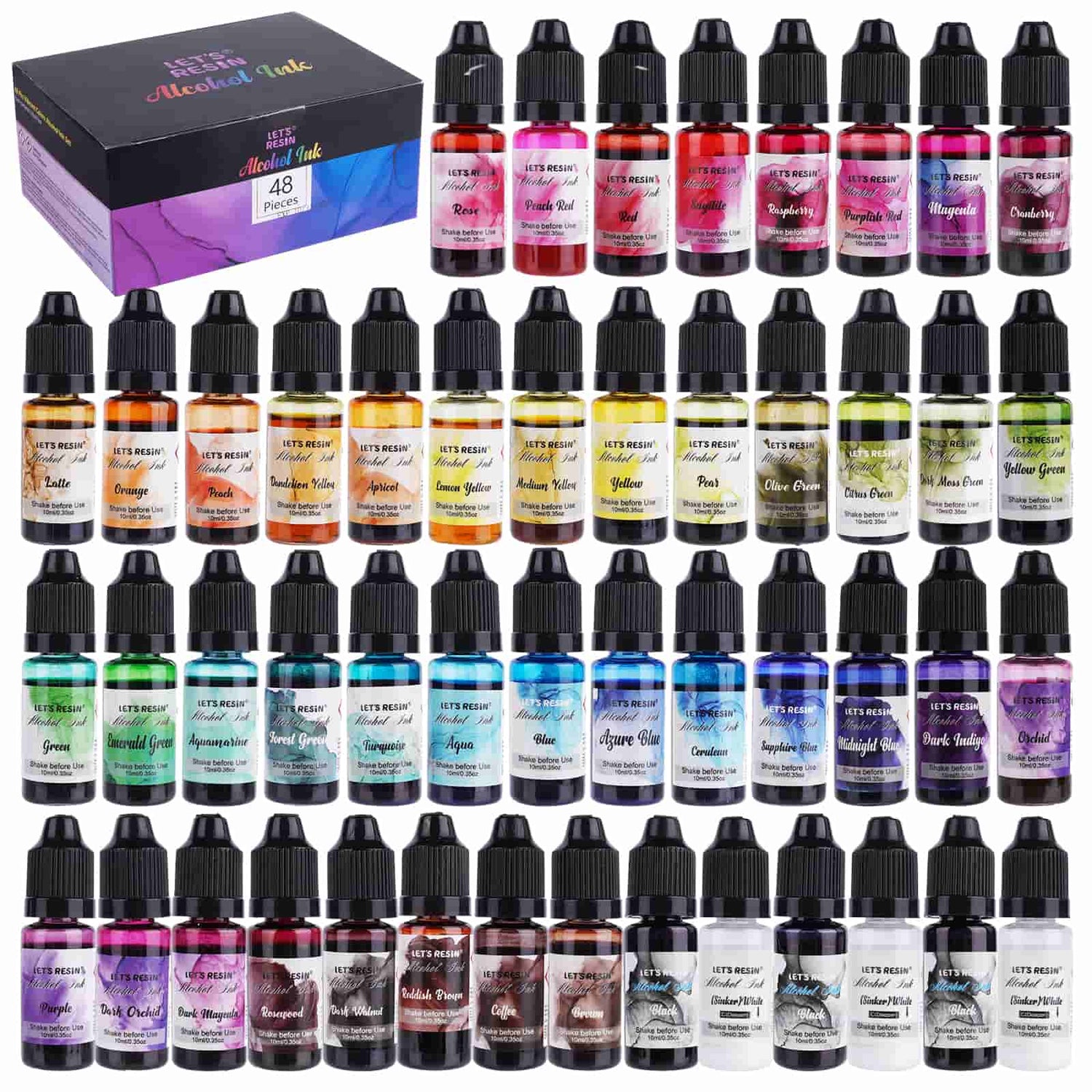  Alcohol Ink for Epoxy Resin - 24 Bottles Alcohol-Based Ink Set  Vibrant Color High Concentrated Alcohol Paint Pigment Resin Ink for Resin  Dye Crafts Tumblers Acrylic Fluid Art Painting, 10ml/0.35