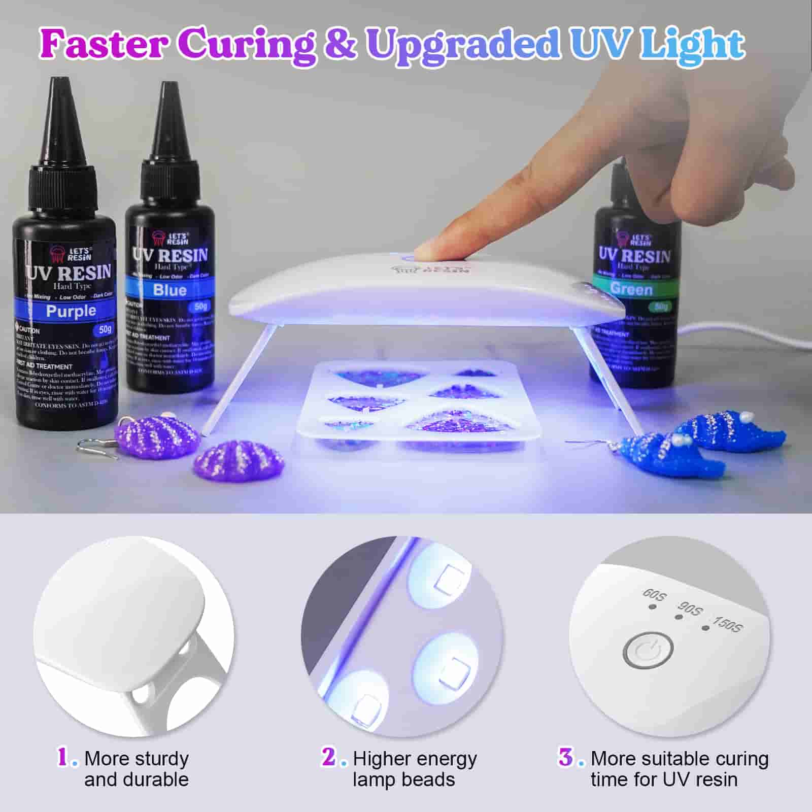 Let's Resin 3 Colors UV Resin Kit with Light&Silicone Mat