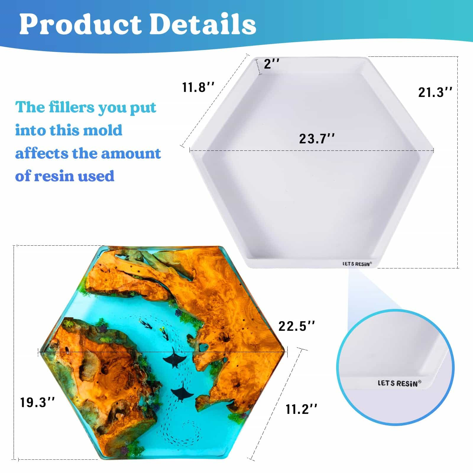 Large Hexagonal Resin Table Mold - 23.7x21.3x2&