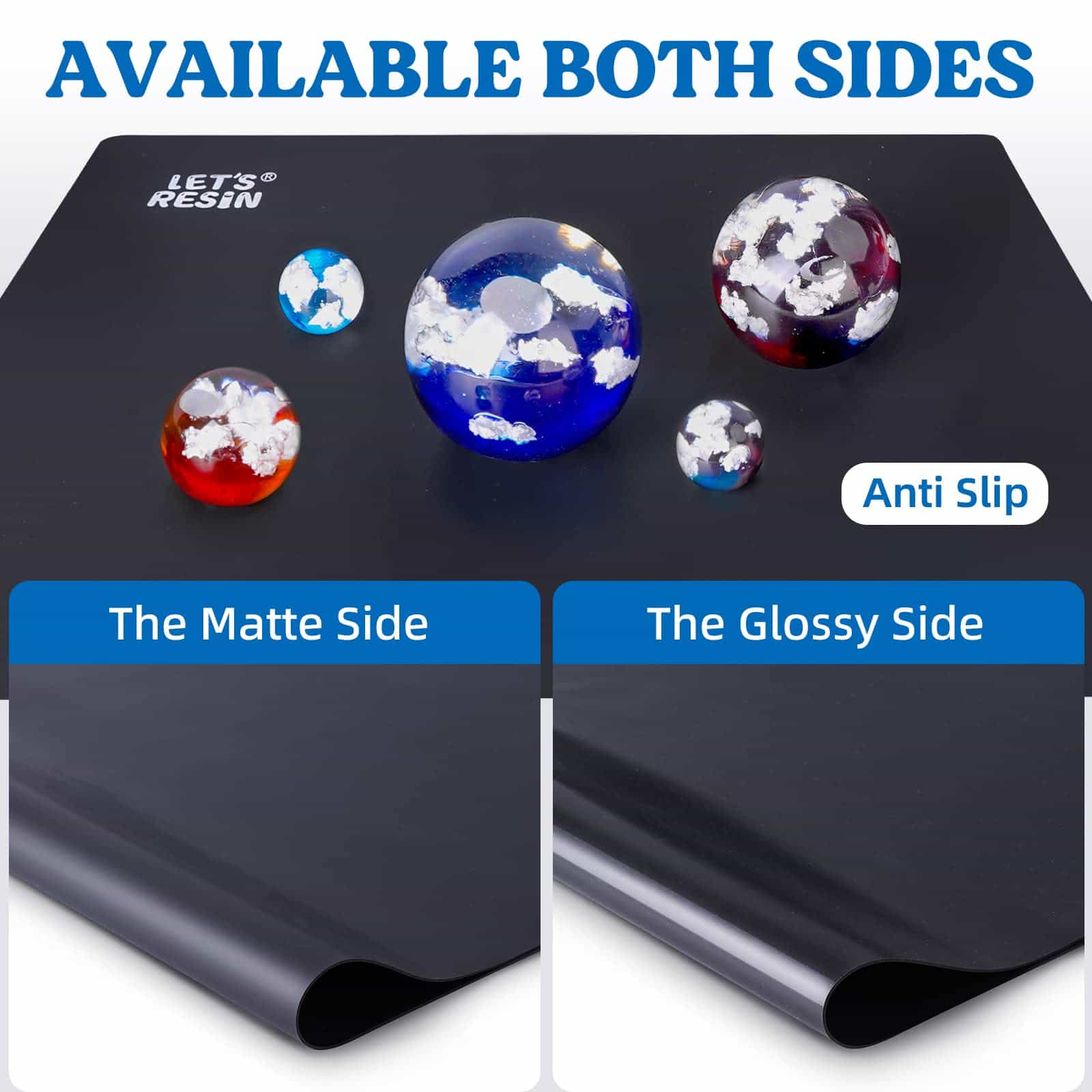 Let's Resin extra large anti slip silicone mat is available both sides - the matte side and glossy side