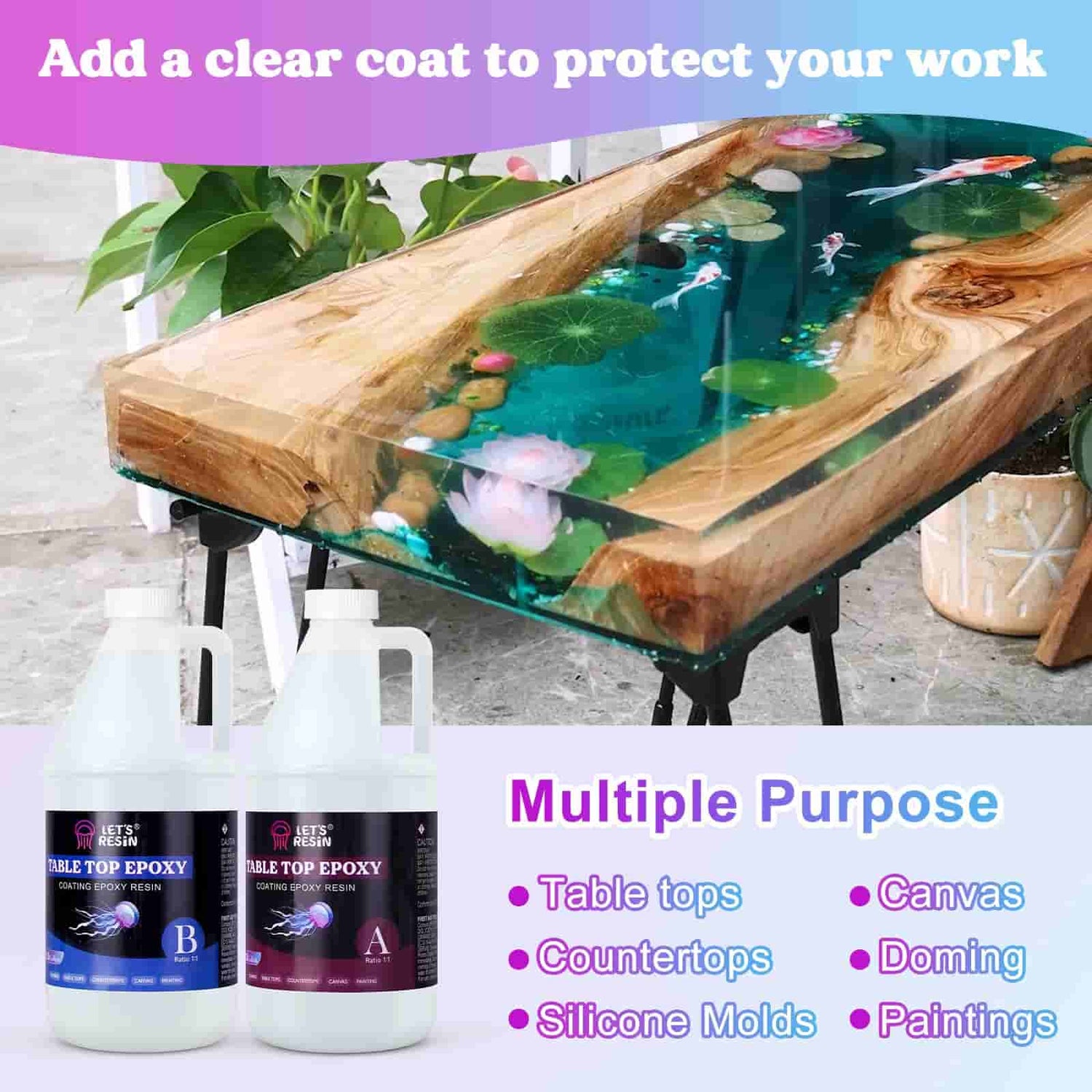 Table Top Epoxy Resin Crystal Clear 1 Gallon Kit for Super Gloss Coating