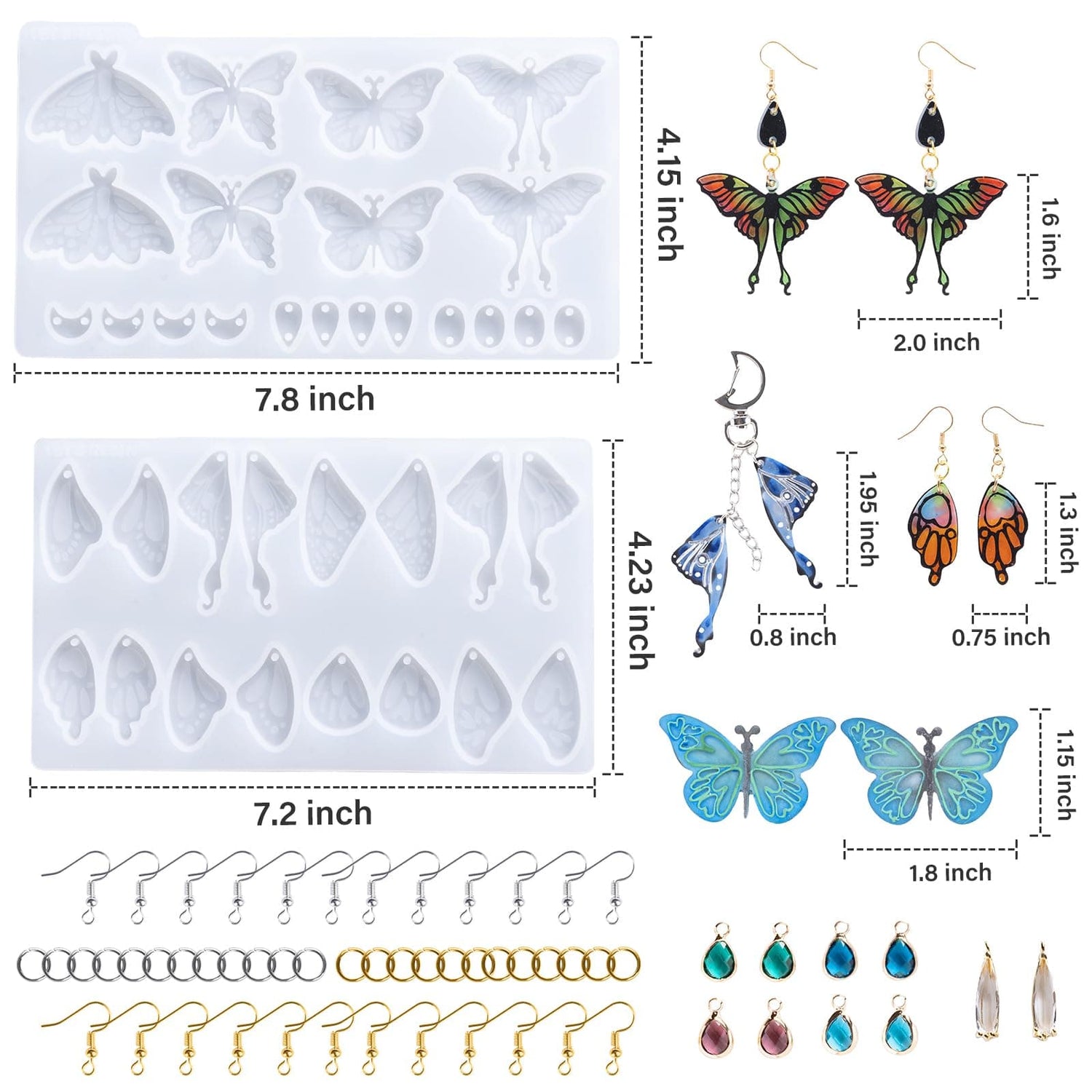 butterfly earring molds with size information