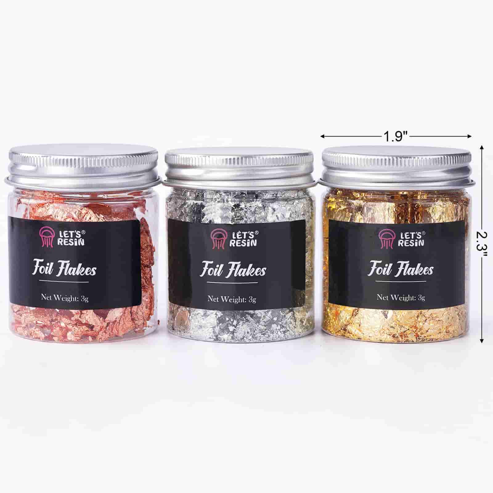 Set of 3 Gold, Silver and Copper Foil Flakes