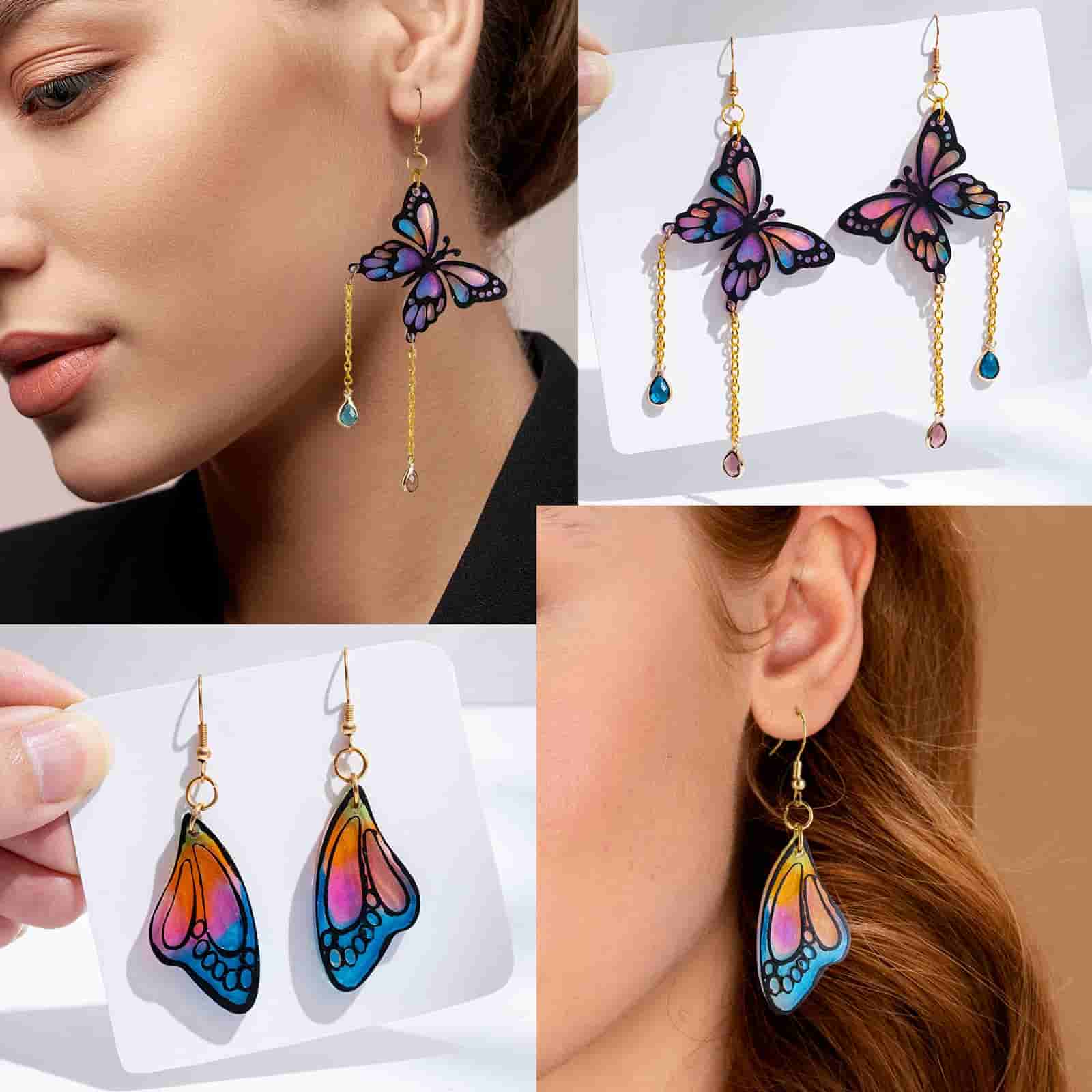 2 pairs of butterfly earrings with color gradient designs