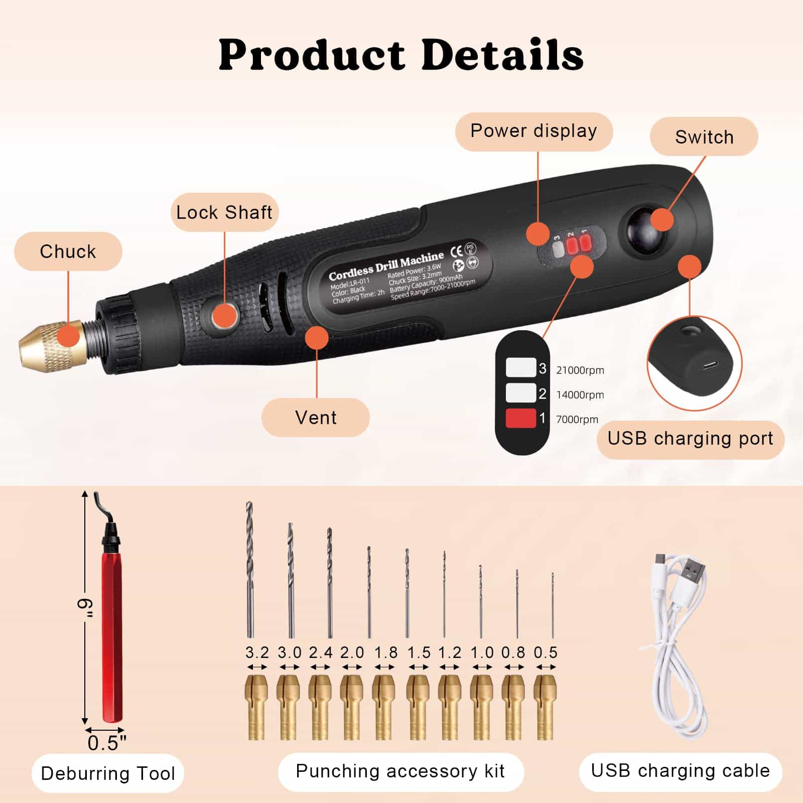 Mini Cordless Resin Drill with Deburring Tool