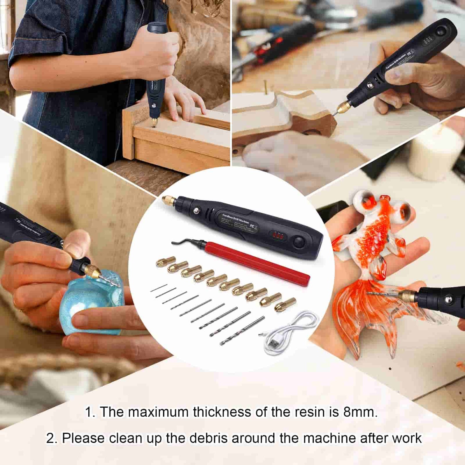 Let's Resin Electric Drill Set Resin Supplies, Jewelry Pendants, Keychain Making Kits,74Pcs Hand Drill Resin Tools